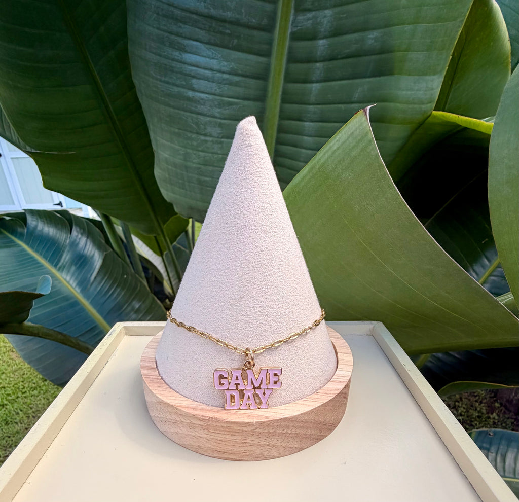 Gold Plated Game Day Pendant Necklace | Pink Paperclip Link
