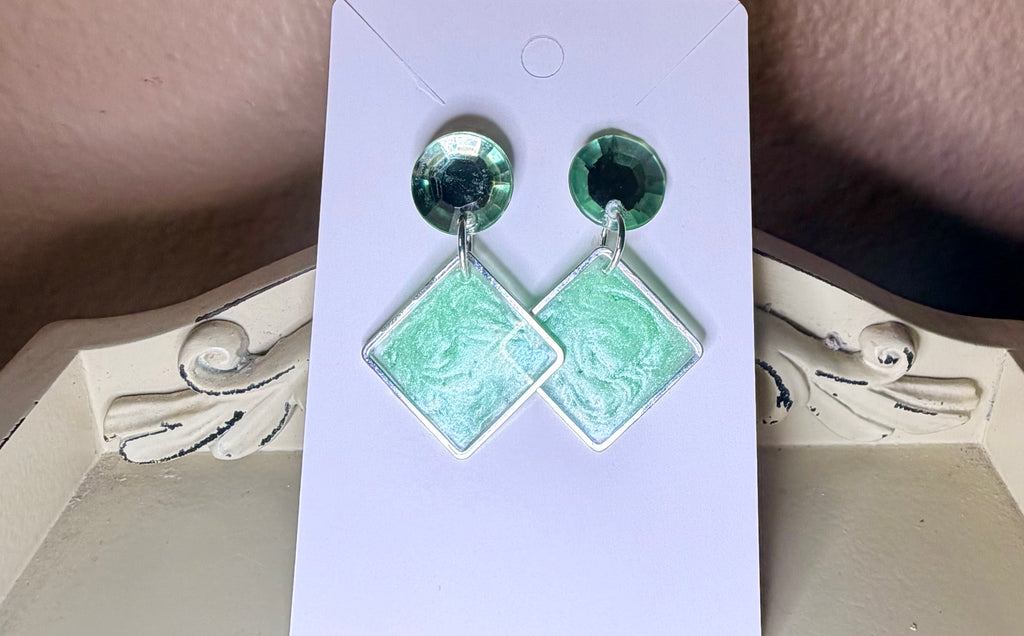 Vintage Style Green Crystal Peridot Geometric Drop Statement Jewelry Set by Suzie with Sublime Designs