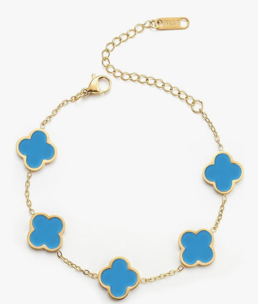 18K Gold Plated Clover Lucky Bracelet for Women White/Black/Red/Green/Teal Flower Four Leaf Link Bracelets