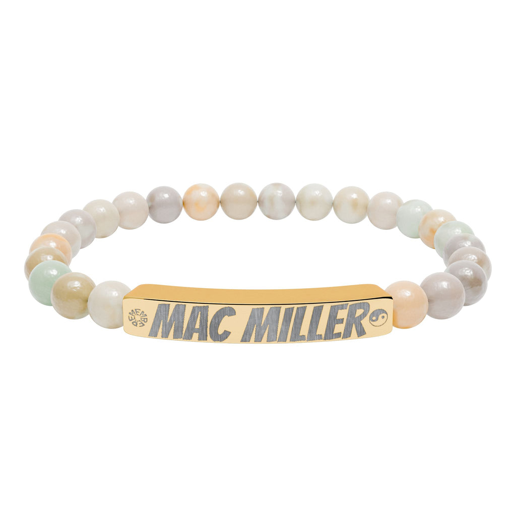 Mac Miller Inspired Engraved Natural Stone Bar Bracelet — Personalized Stretch Beaded Bracelet (e.g., "Mac Miller")- SublimeDesignsBySuzie