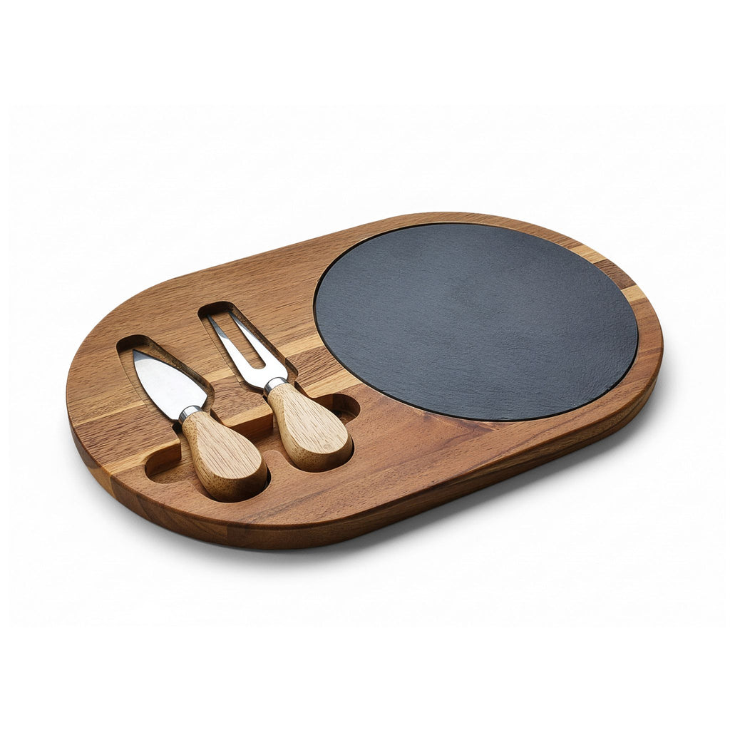 Engravable Acacia Charcuterie Board with Slate Insert & Cheese Tools- Personalized Charcuterie Boards