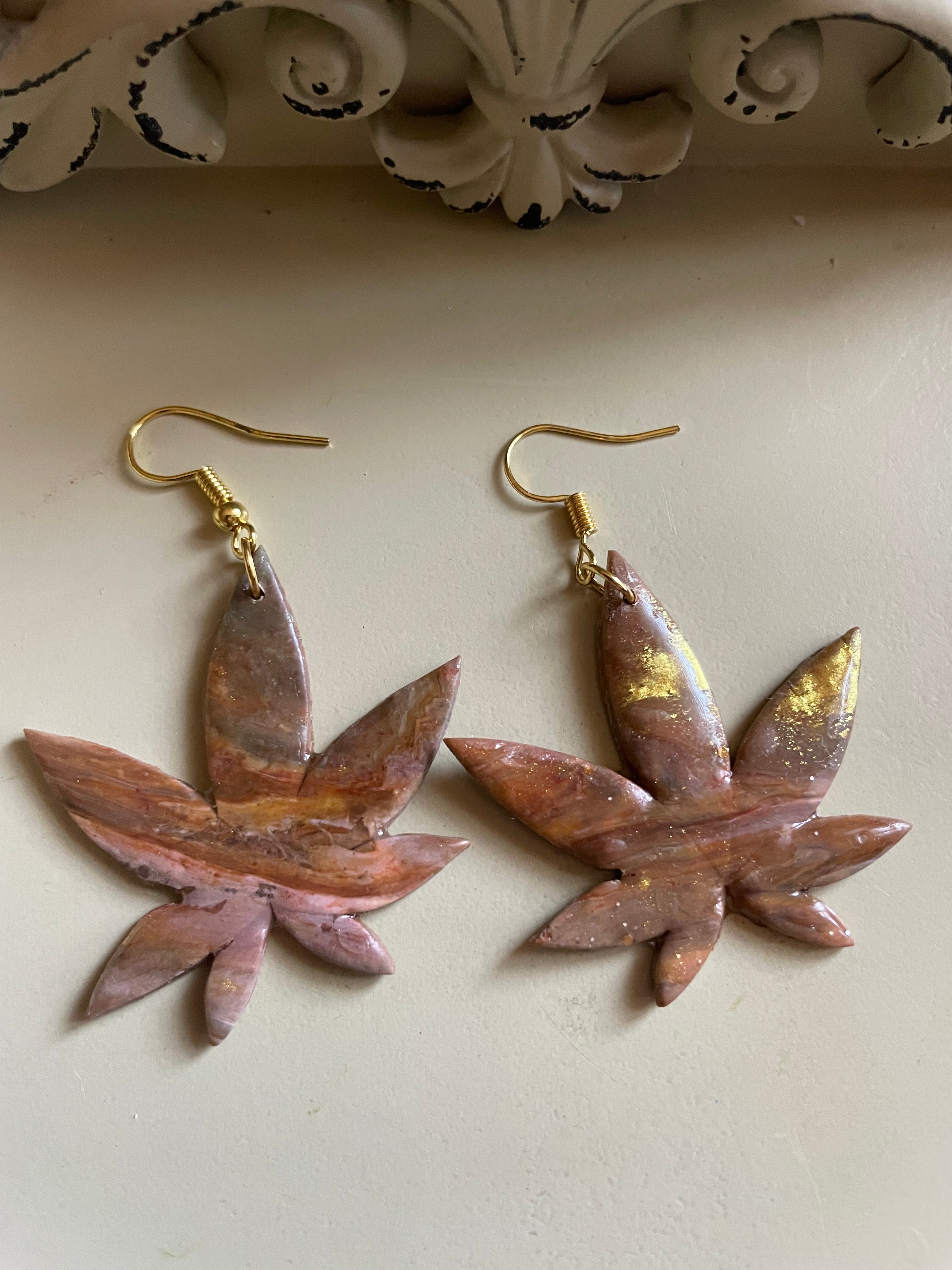 Gold/Raspberry Fern Maple Leaf Jewelry Set