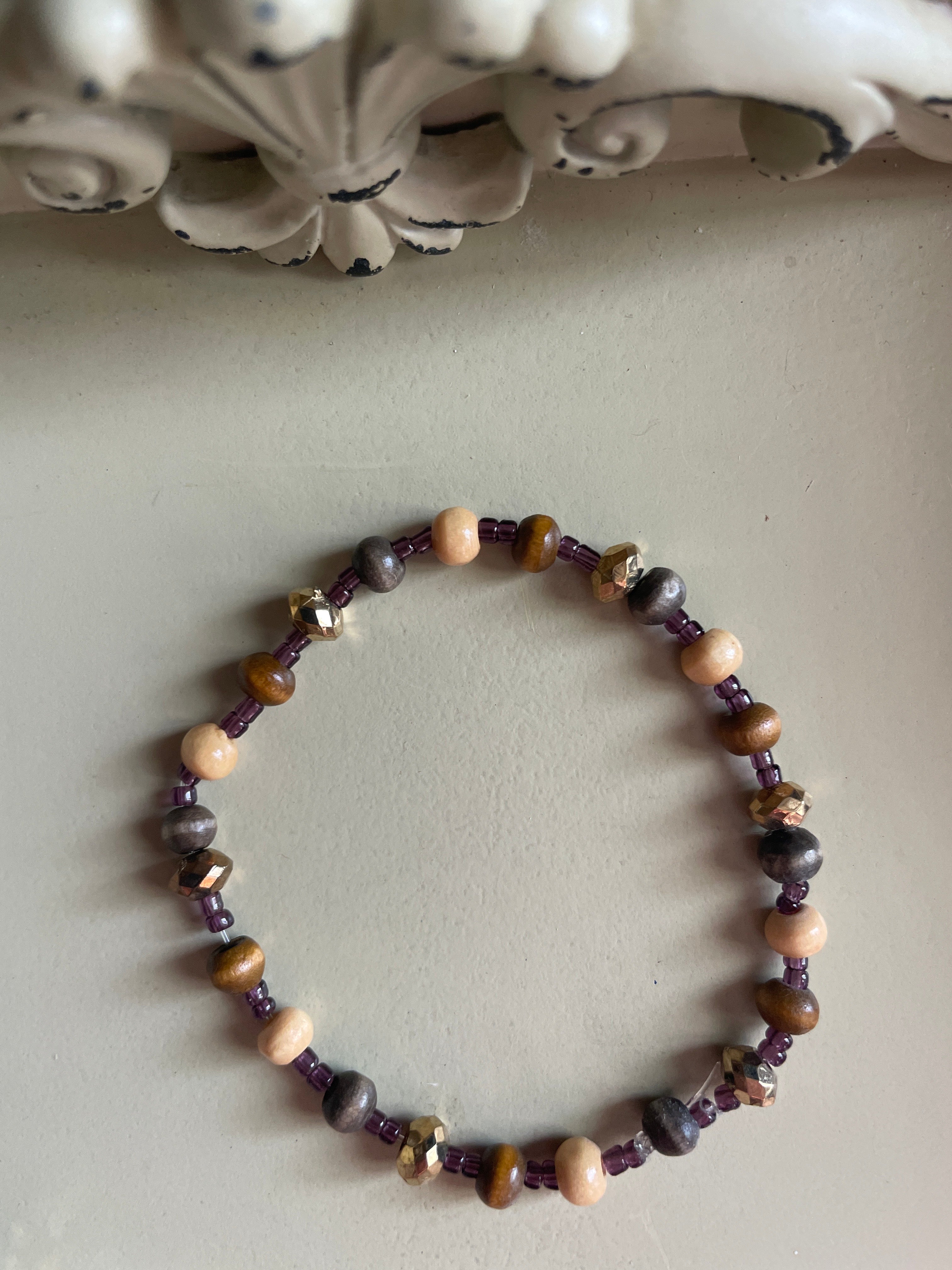 Solid Brown wood beads with Gold/Silver