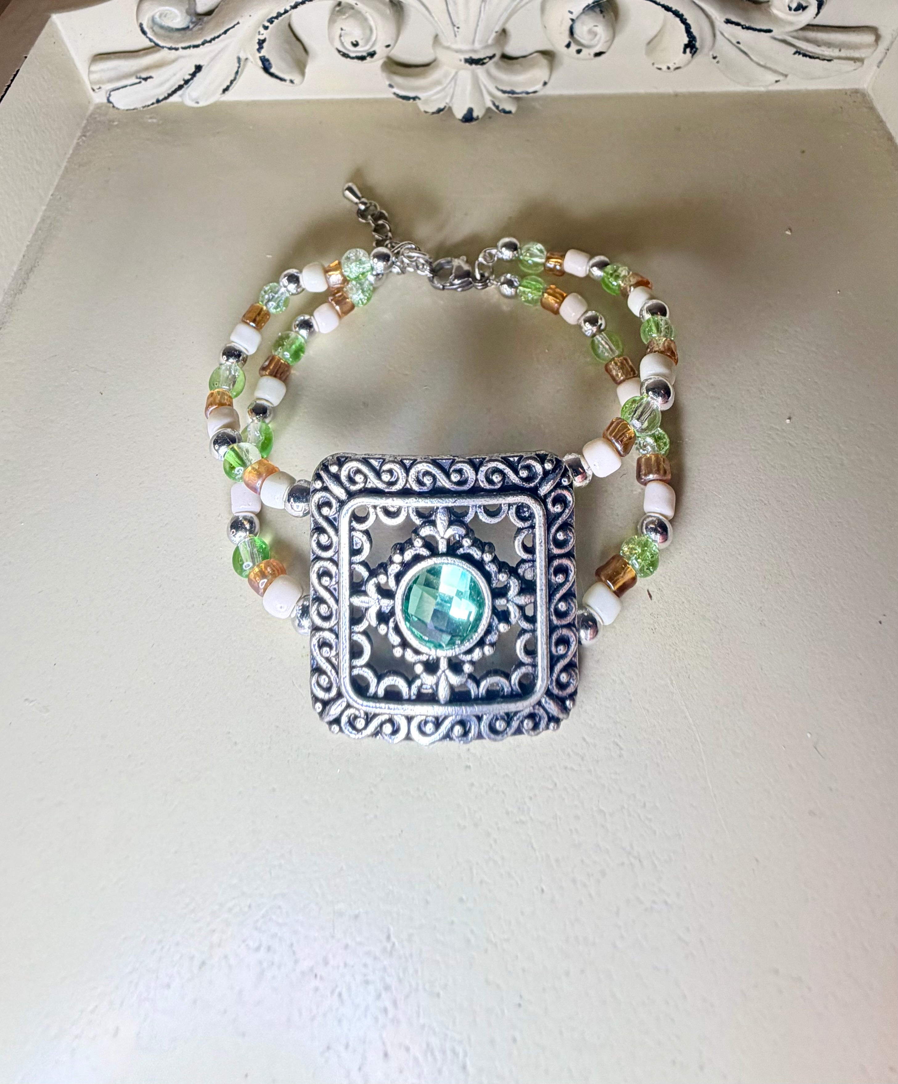 Vintage Style Green Crystal Peridot Geometric Drop Statement Jewelry Set by Suzie with Sublime Designs