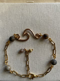 14K Gold Filled AdjustablePaperclip Chain Bracelet or Anklet with Round Dalmatian Jasper Beads