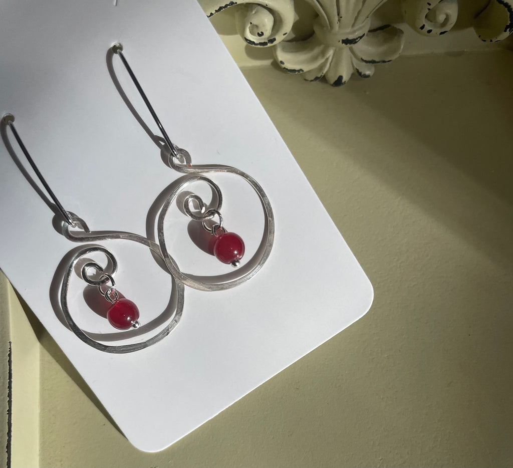 Cherry Bomb Stainless Jewelry Set- Red Beaded Bomb Earrings & matching Red, White Silver Bracelet by Suzie with Sublime Designs