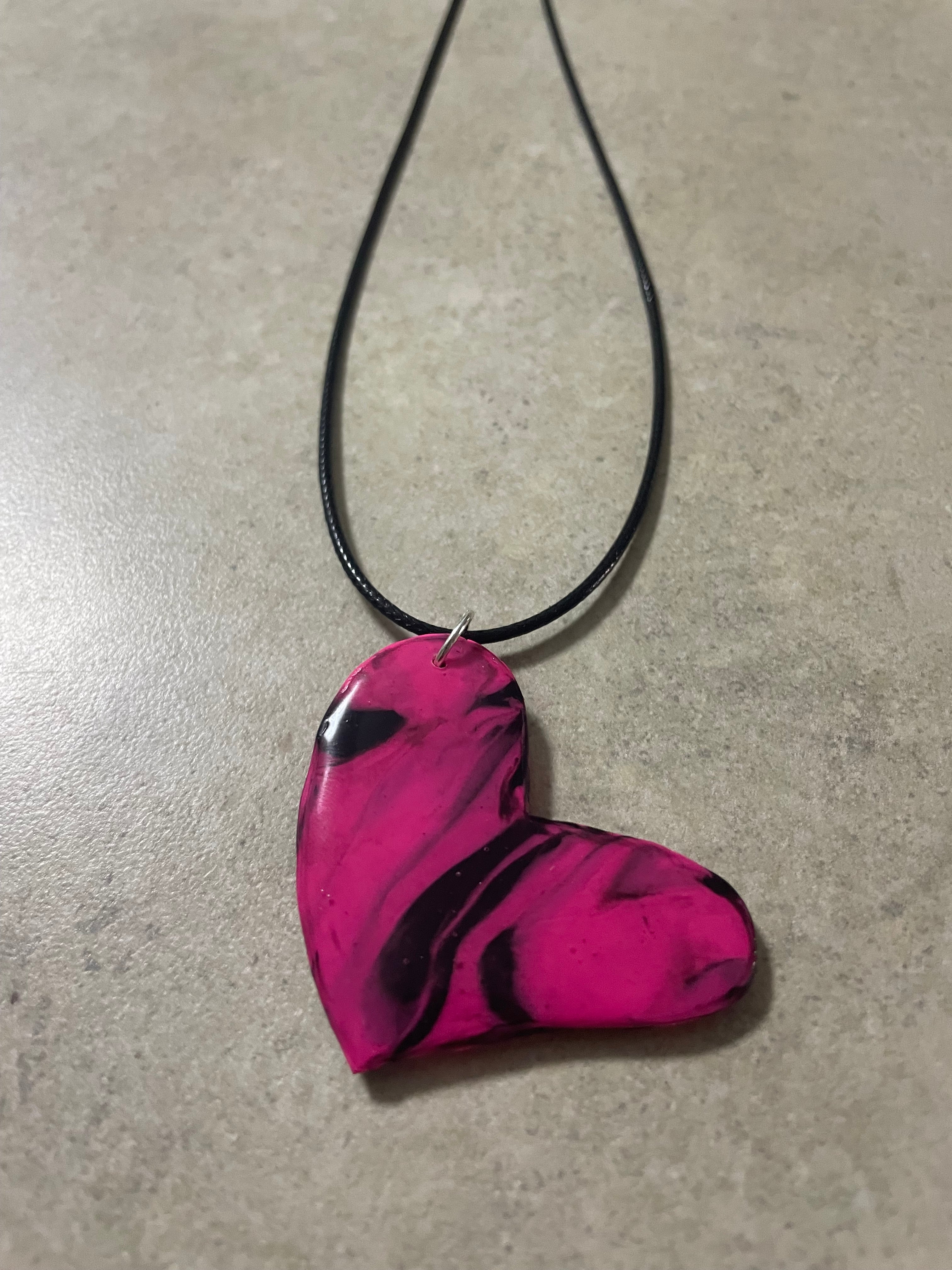 Bold Swirl Pink & Black Heart Pendant Necklace