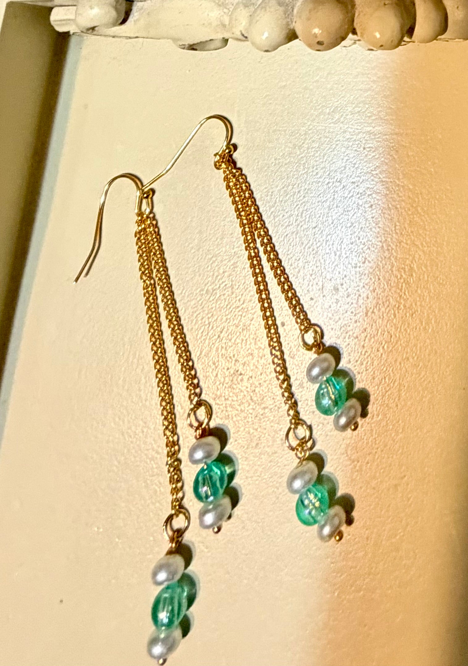 Coastal Boho Turquoise & White Gold Beaded Earrings Bohemian Beach Style, Flower Charm, Handmade Gift by SublimeDesignsBySuzie