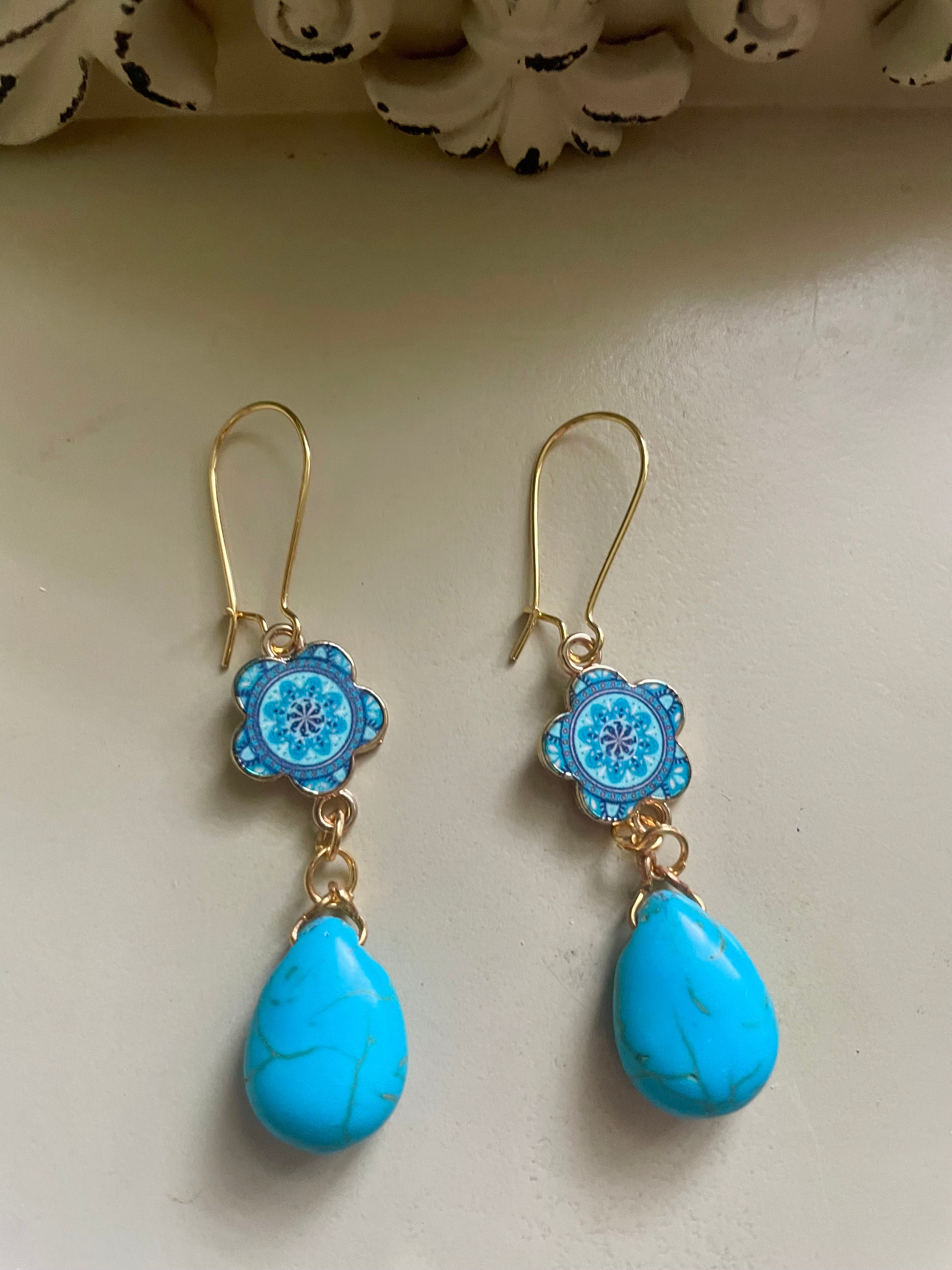 Turquoise Boho Jewelry Swirl Set