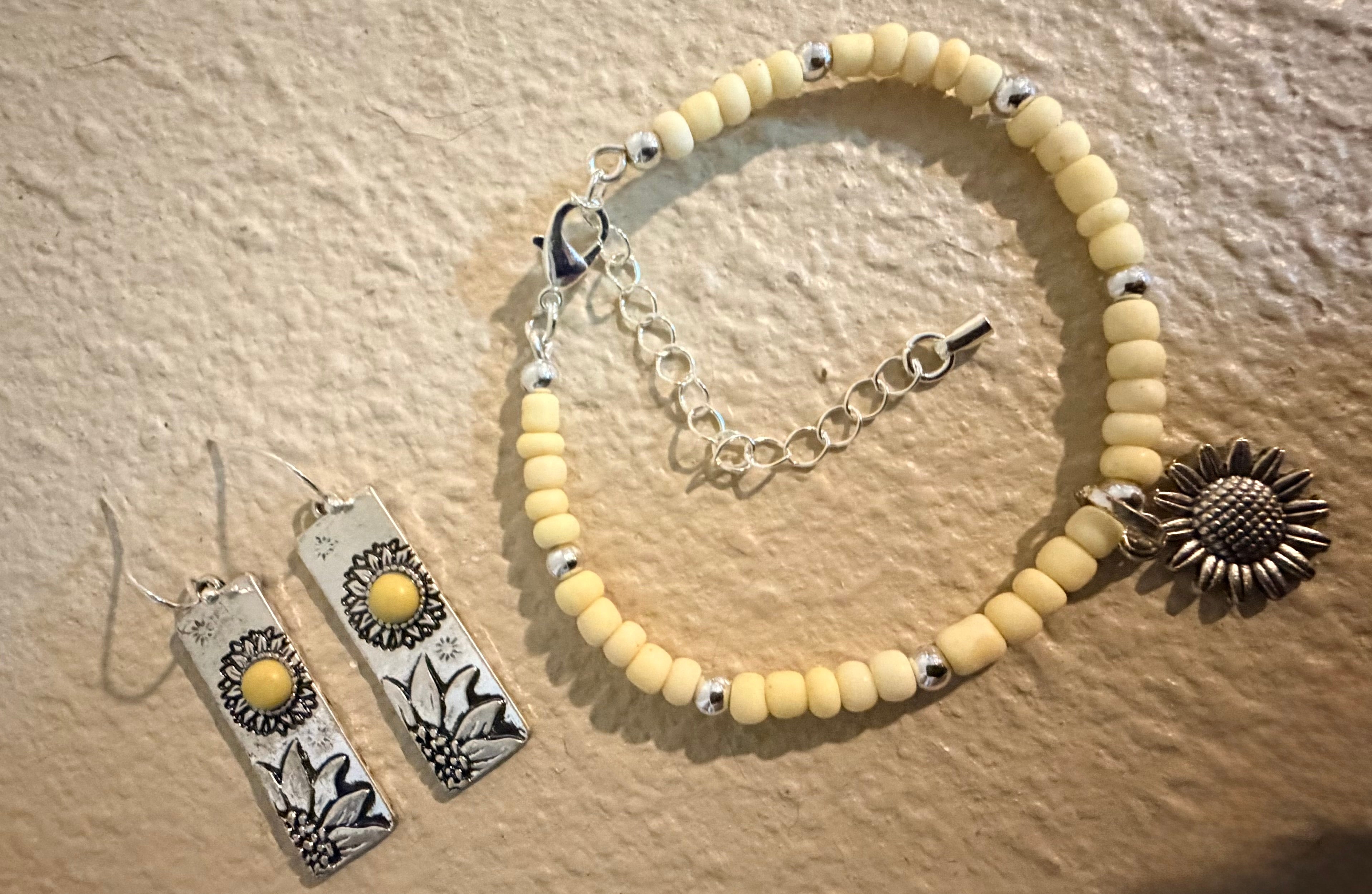 Sunflower Silver Gem  Jewelry Set