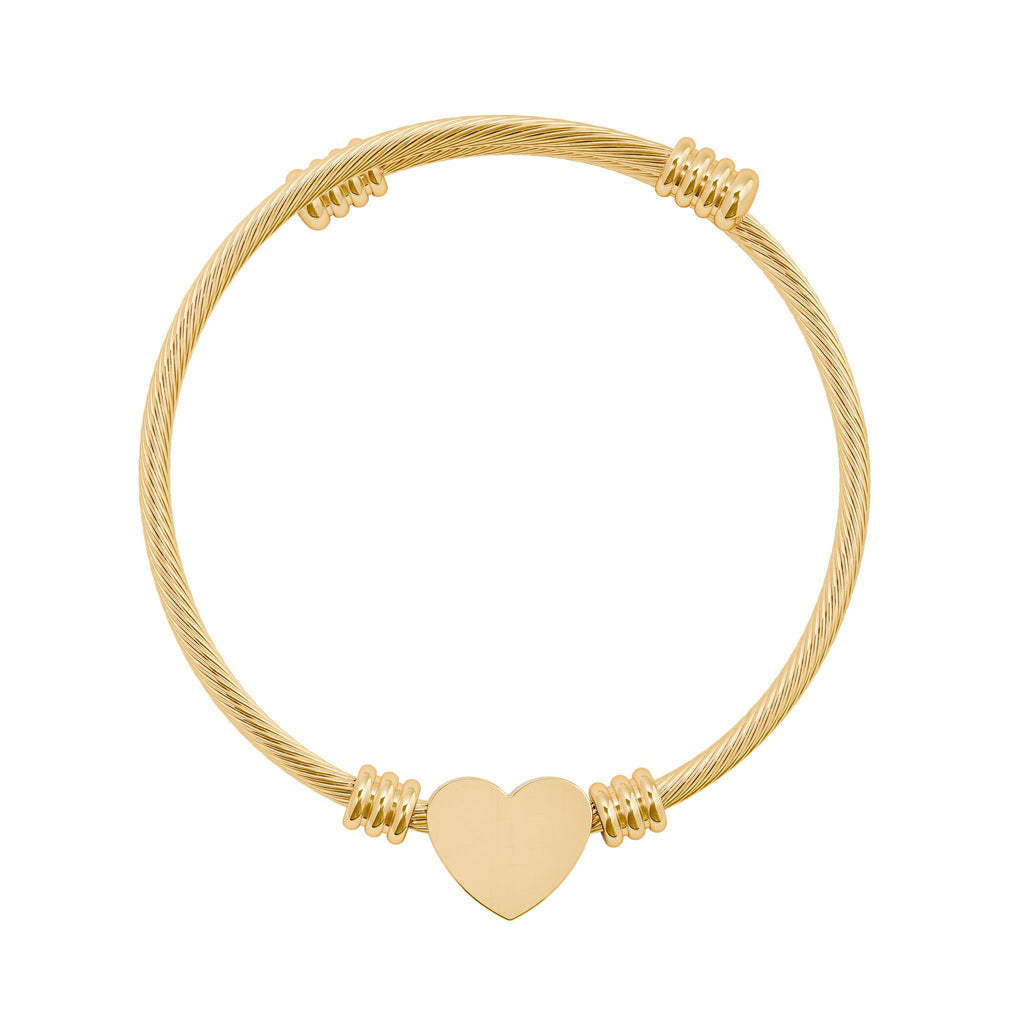 Engravable Heart Cuff Bracelet — Personalized Wire Heart Bangle (Silver or Gold)