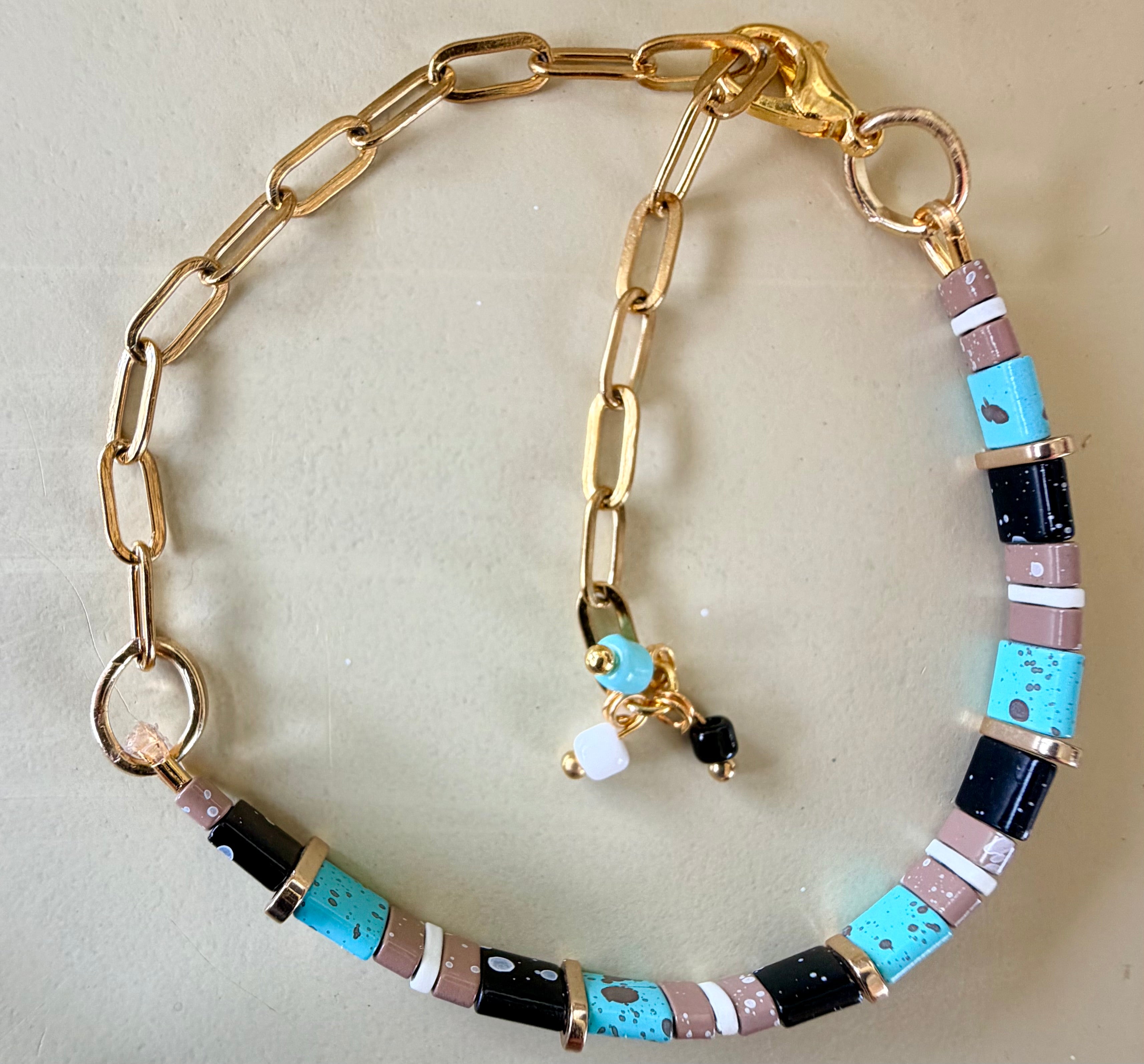Handmade Miyuki Tila Bead Paperclip Bracelet or Anklet– Boho Chic Stackable Tile Jewelry