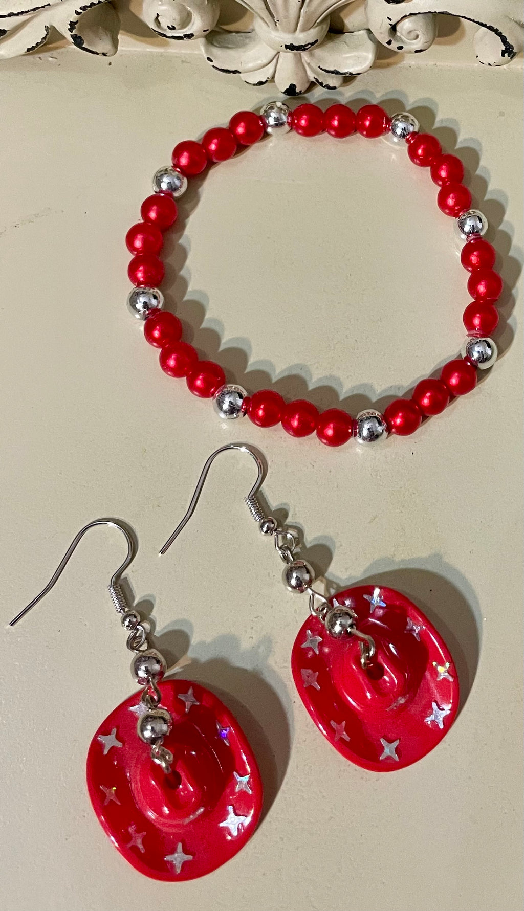 Cowboy Hat Earrings & Bracelet Jewelry Set