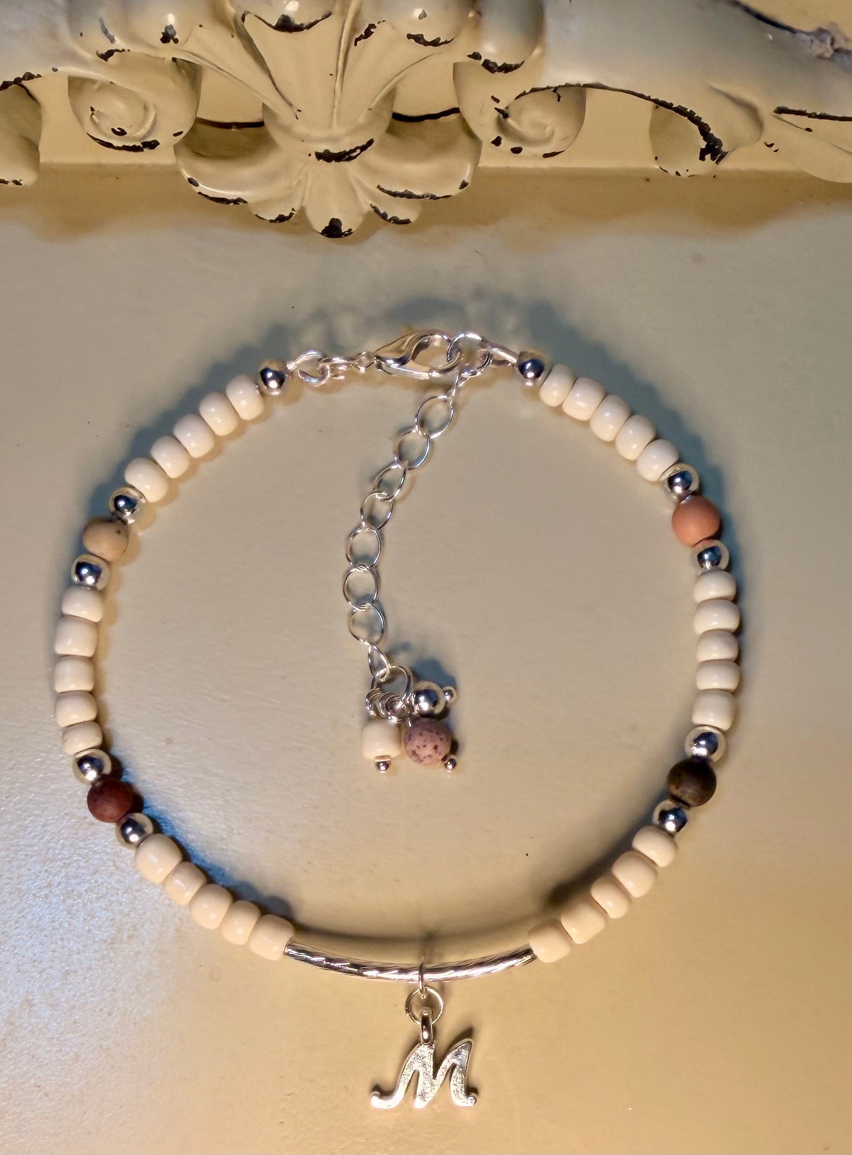 Personalized Jasper Bracelet with Puka Beads Silver Plated - made by Suzie with Sublime Designs