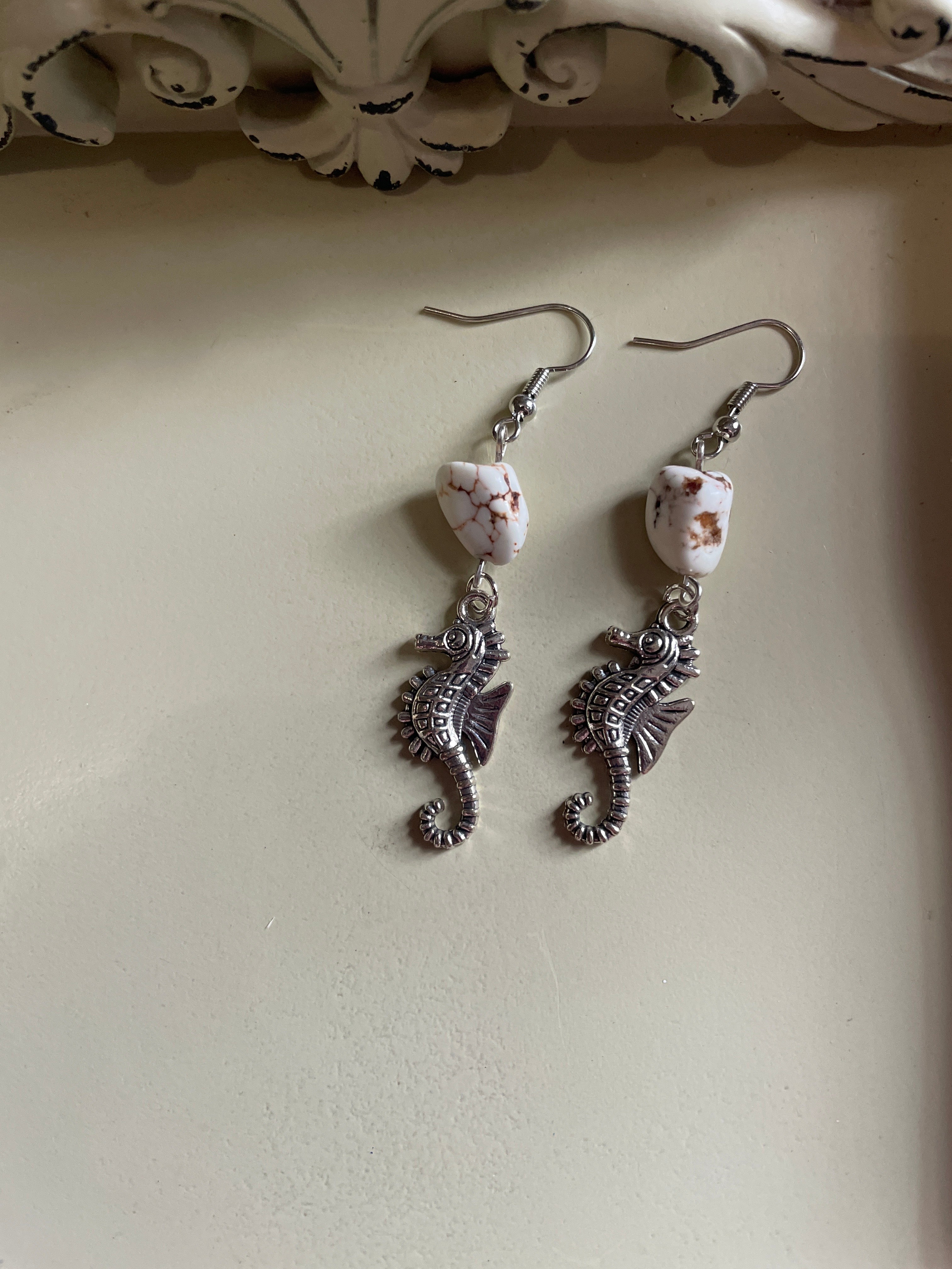 Seahorse with Magnesite Nuggets Earrings