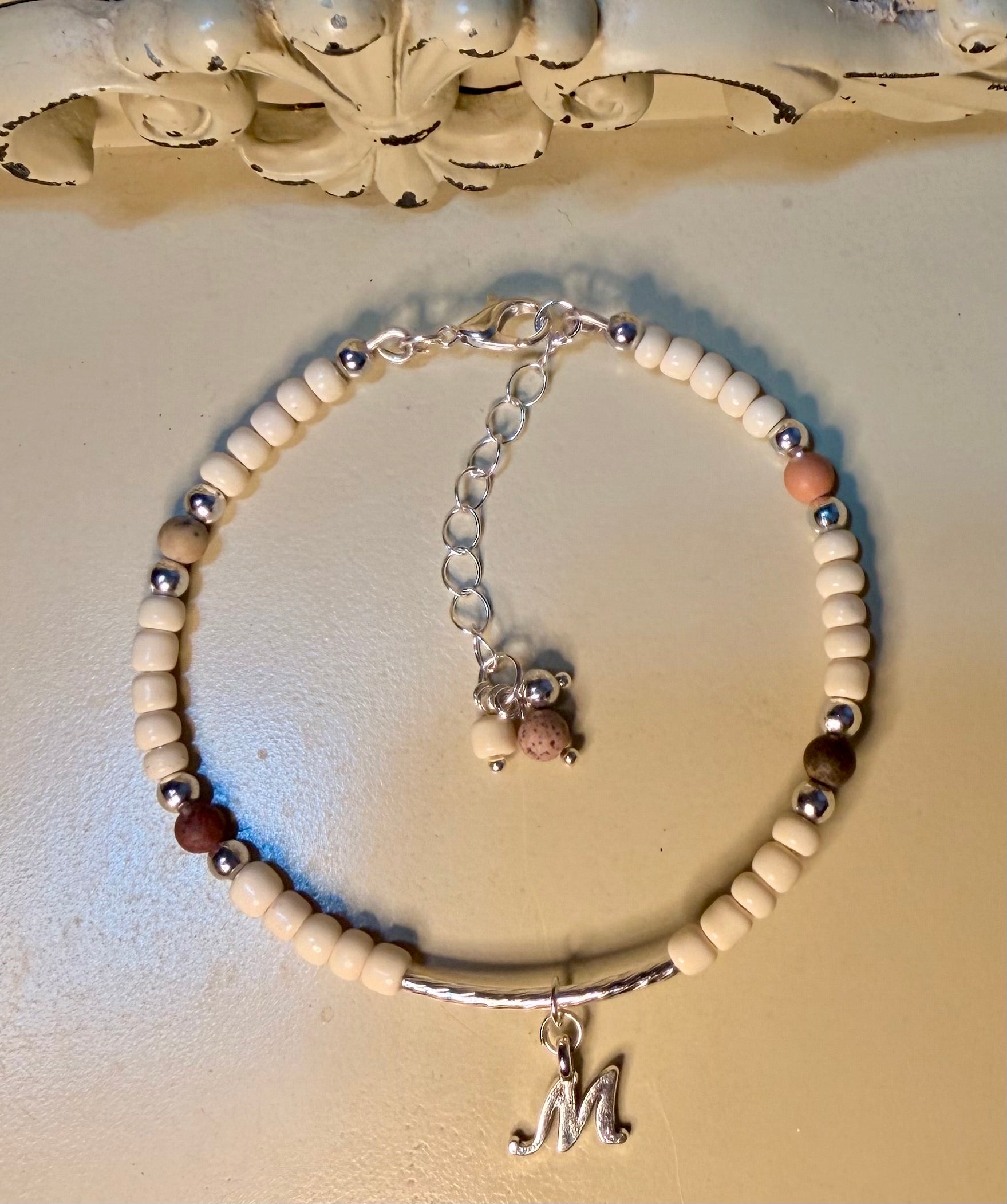 Personalized Jasper Bracelet with Puka Beads Silver Plated - made by Suzie with Sublime Designs