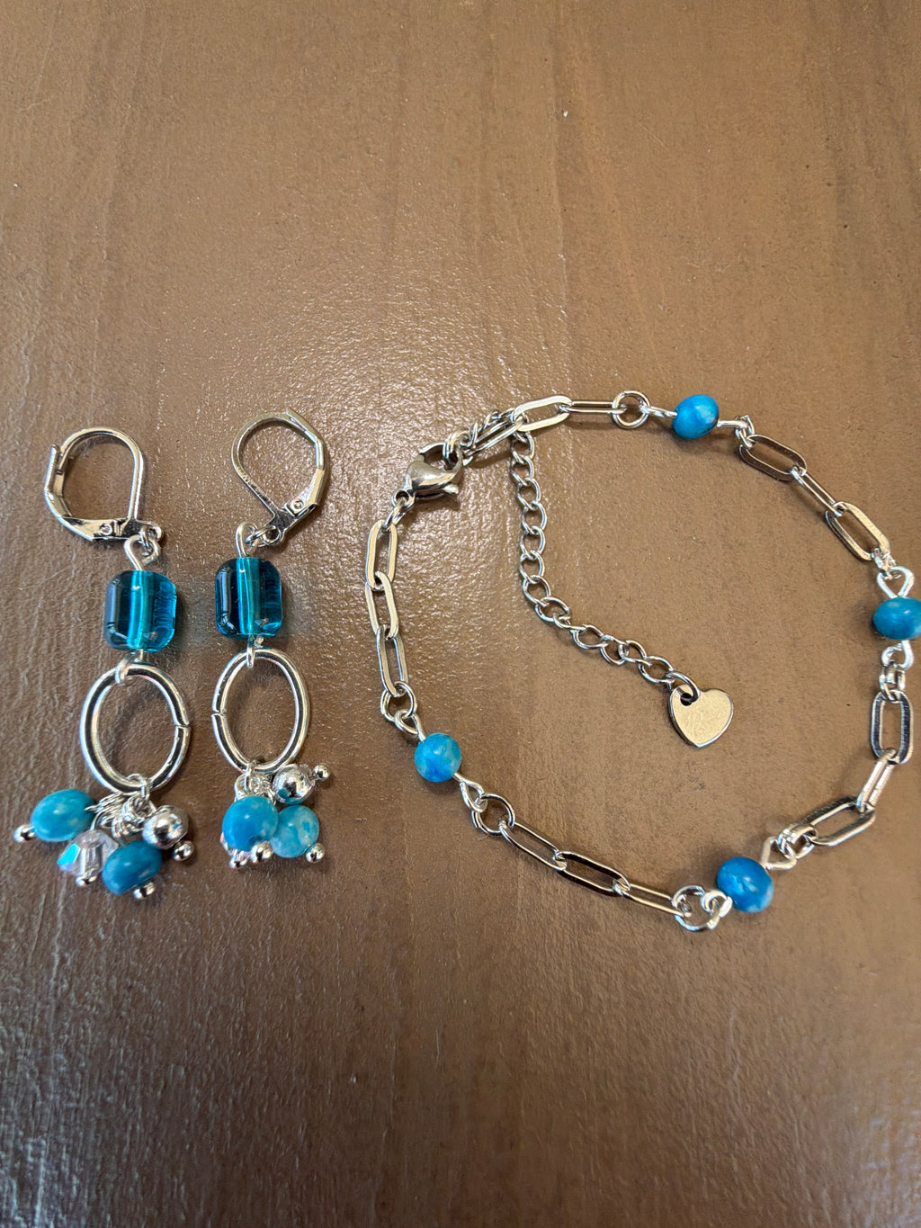 Aqua Lagoon Teal Blue Jewelry Set- Earrings & Paperclip Bracelet- by Suzie with Sublime Designs