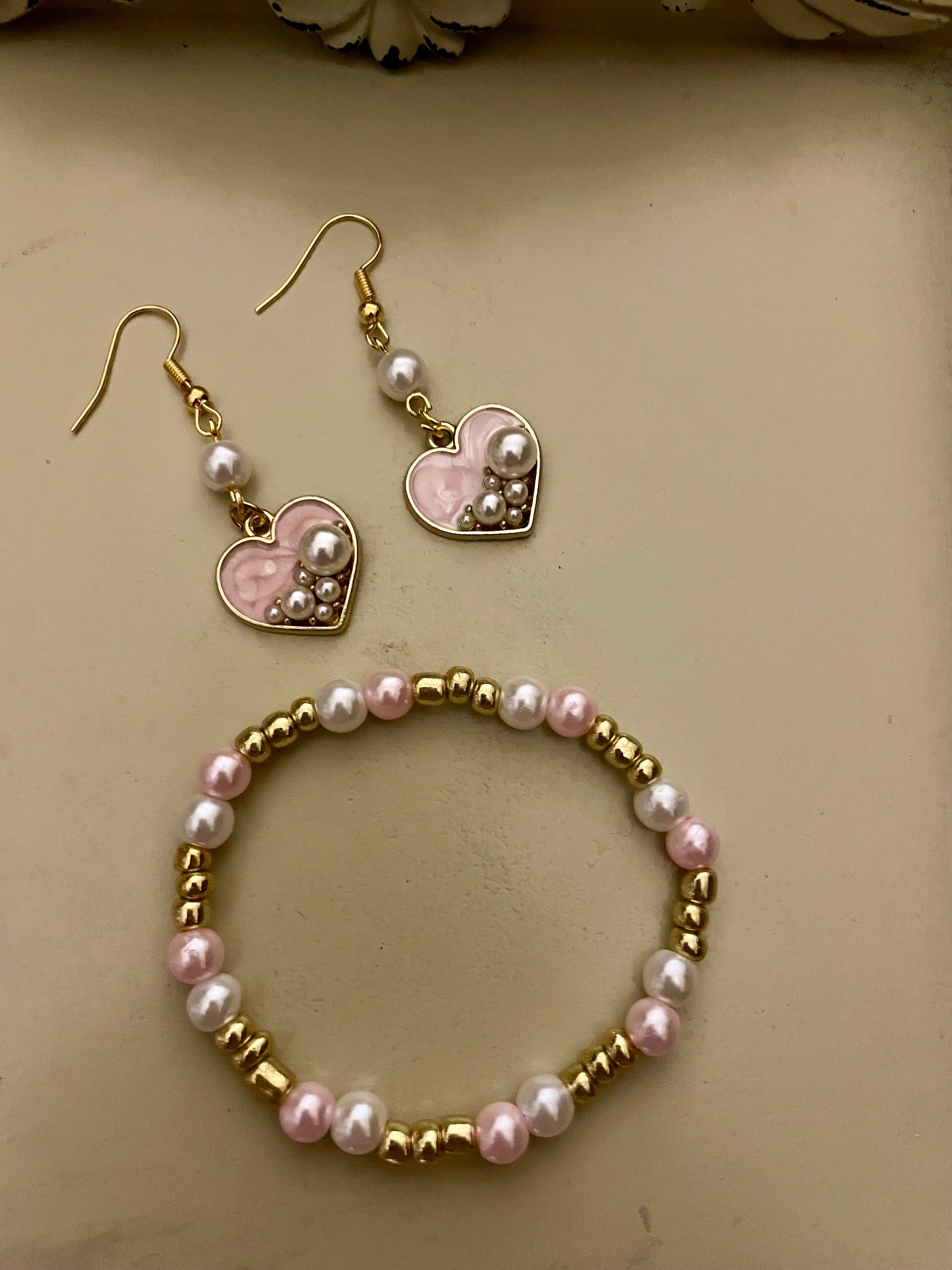 Blush Pink- Ocean Teal- Amethyst Pearl Heart Pura Vida Jewelry Sets