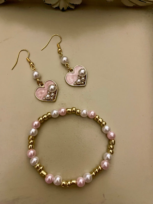 Blush Pink- Ocean Teal- Amethyst Pearl Heart Pura Vida Jewelry Sets