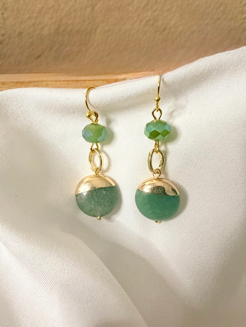 Modern Luck Jewelry Set: Gold Vermeil Green Stone Drops & Link Bracelet