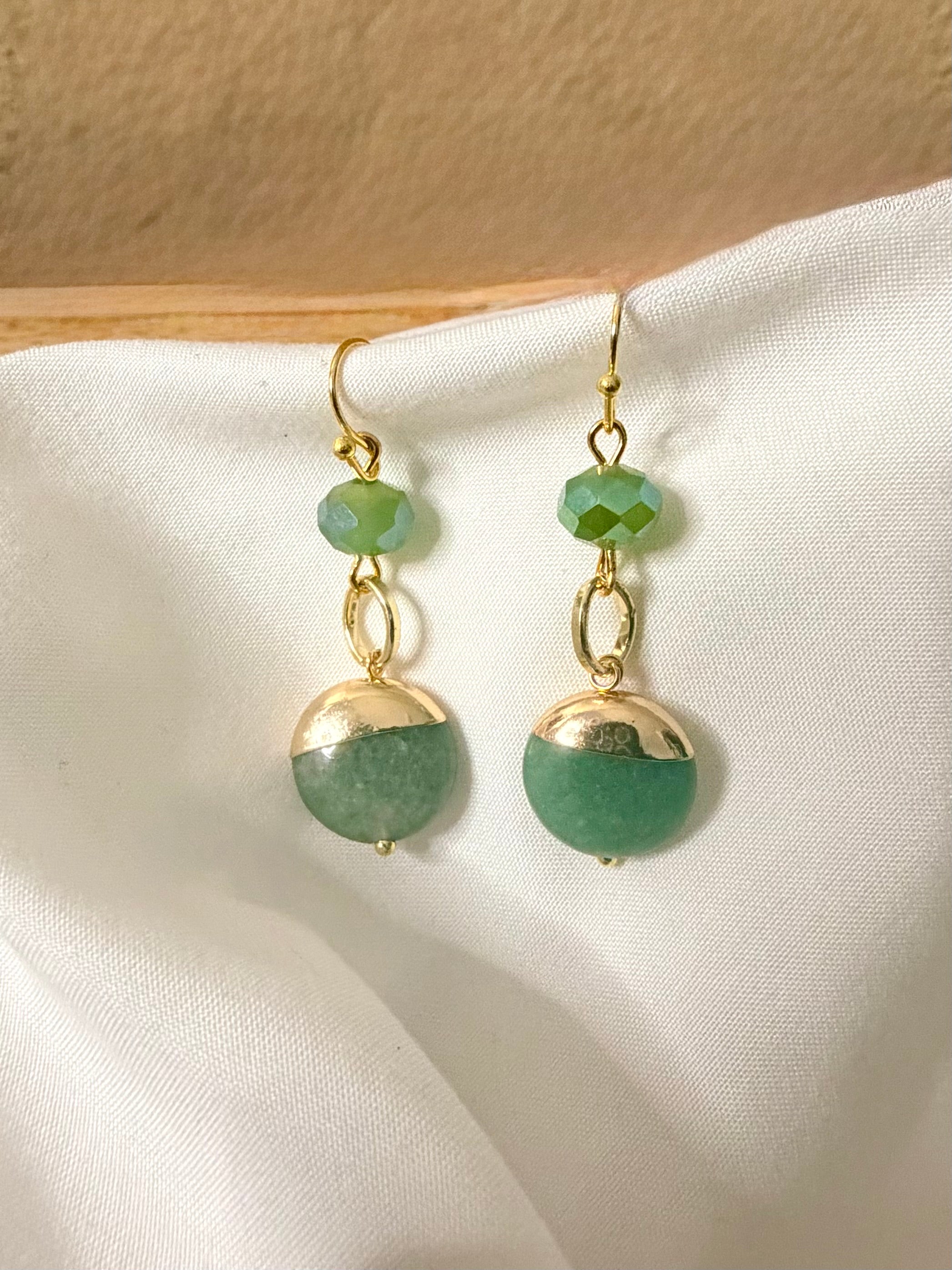 Modern Luck Jewelry Set: Gold Vermeil Green Stone Drops & Link Bracelet