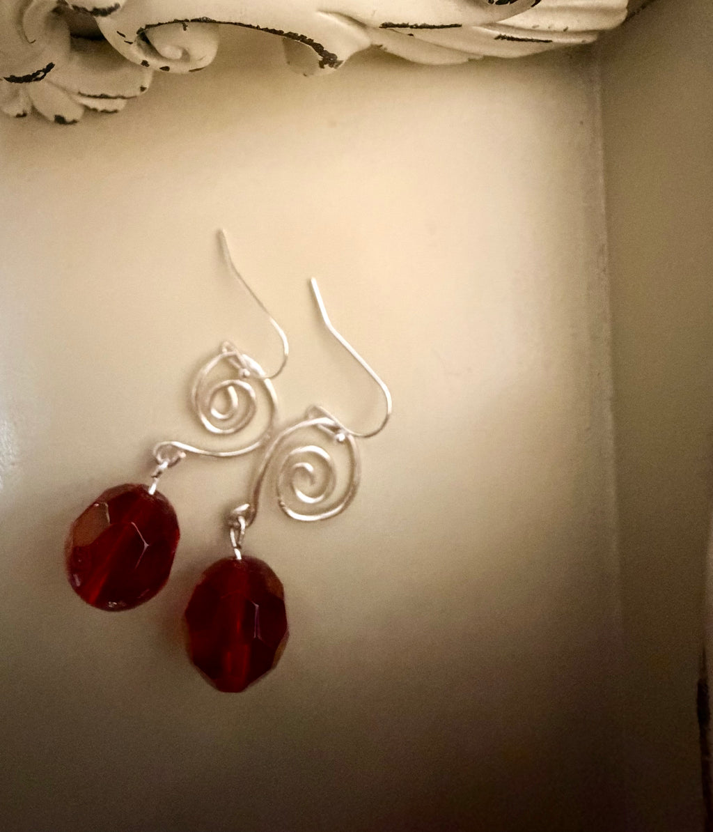 Elegant & Vibrant Ruby Red Rhinestone Crystal Set - Silver Paperclip Link Bracelet & Dangle Earrings Gift for Her by Suzie with Sublime Designs