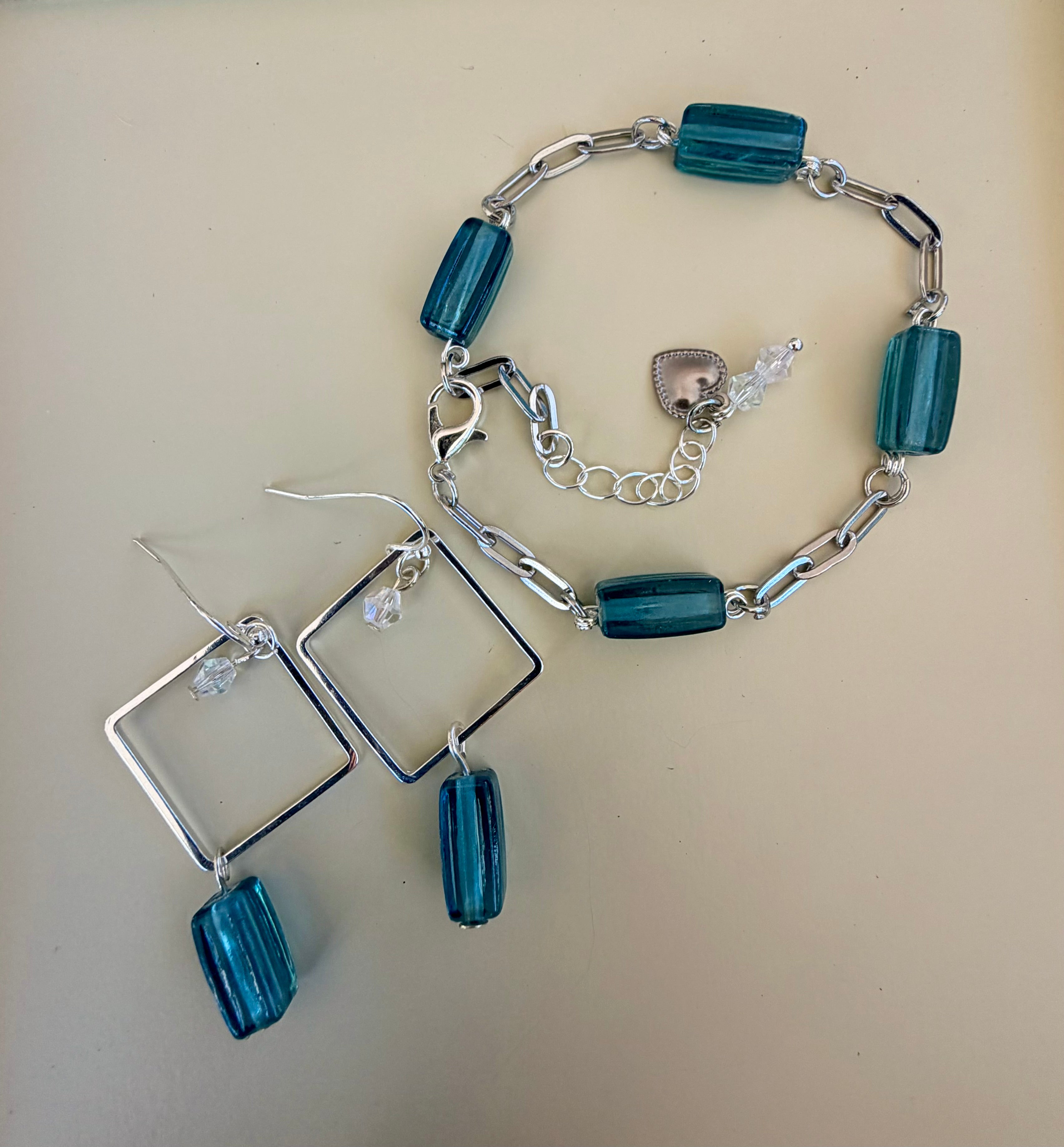 Ribbed Blue Glass Sea Crystal Jewelry Set by Suzie with Sublime Designs