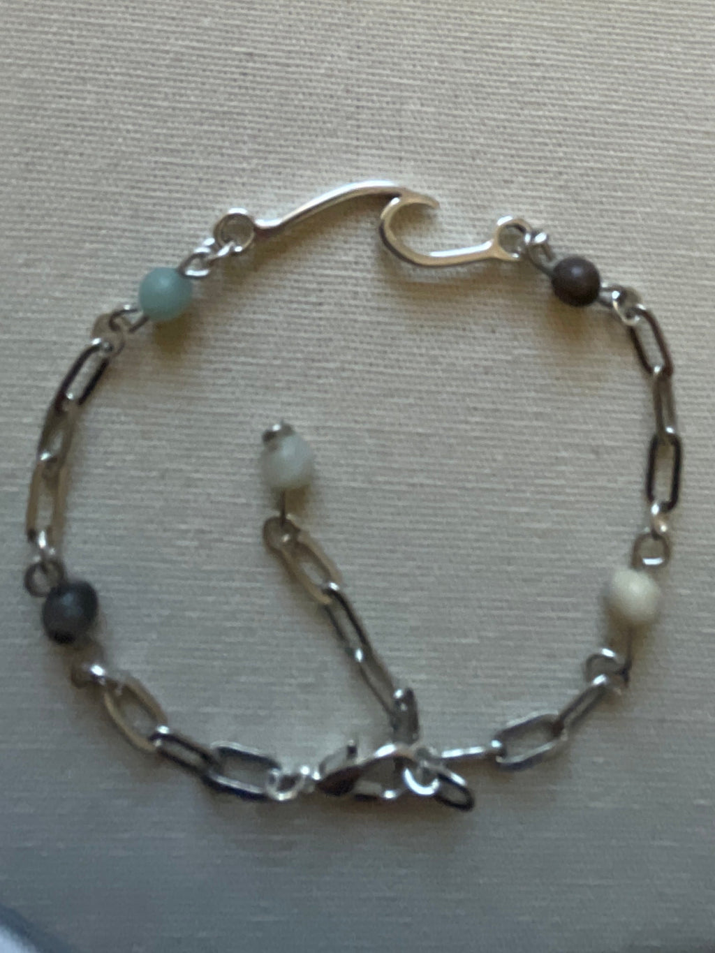 Silver Plated Paperclip Link Boho Bracelet w/ neutral Jasper colors