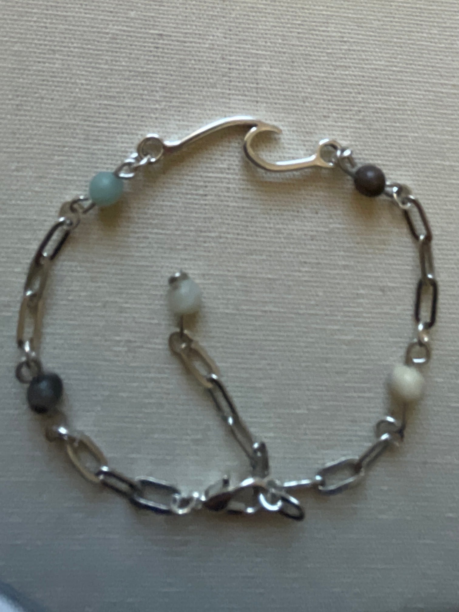 Silver Plated Paperclip Link Boho Bracelet w/ neutral Jasper colors