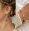Healing Natural Green Agate Gold Plated Stainless Steel Dangle Earrings and Chain Bracelet Set