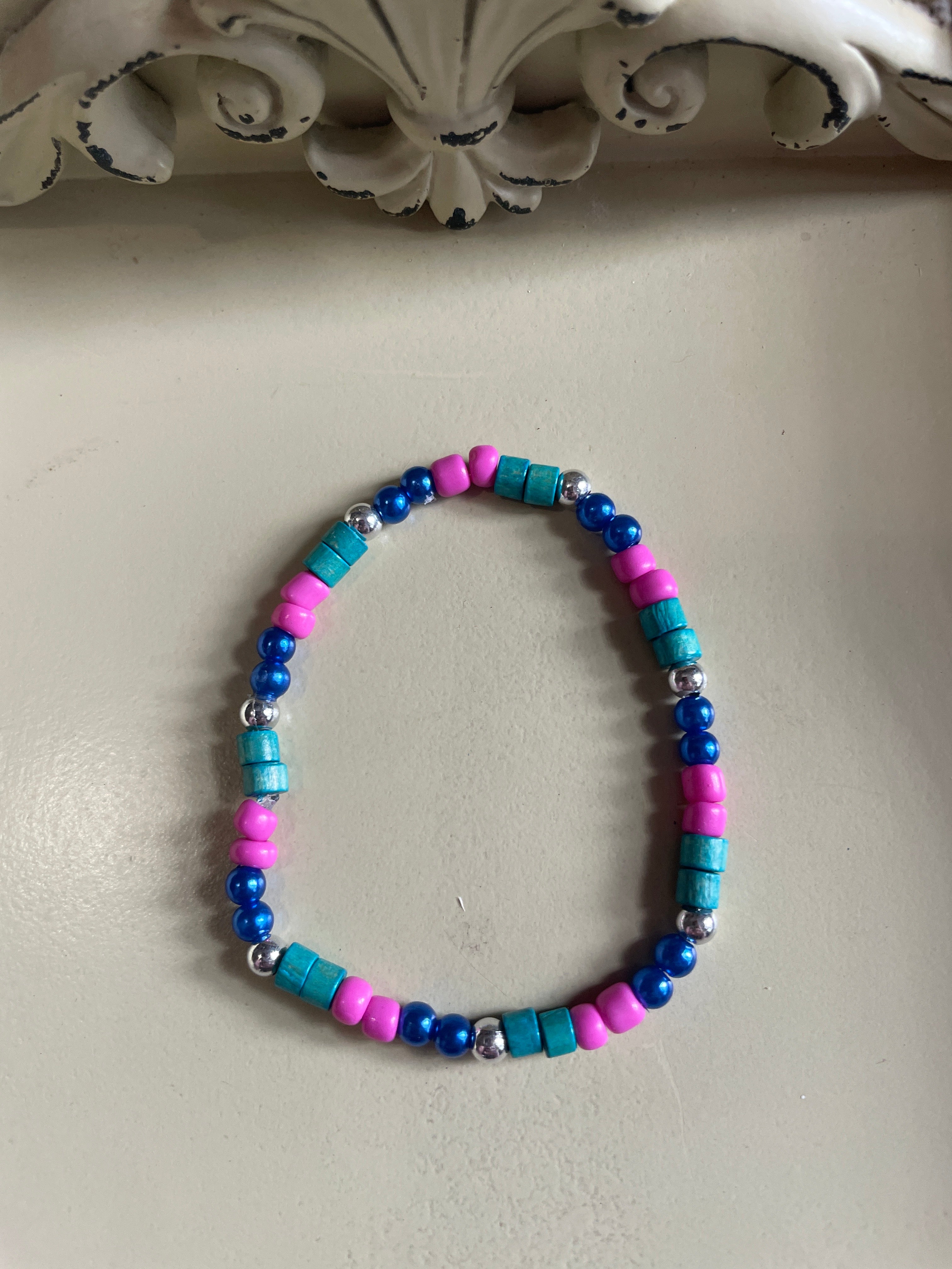 Turquoise natural stone, and Glass Bead Bracelet