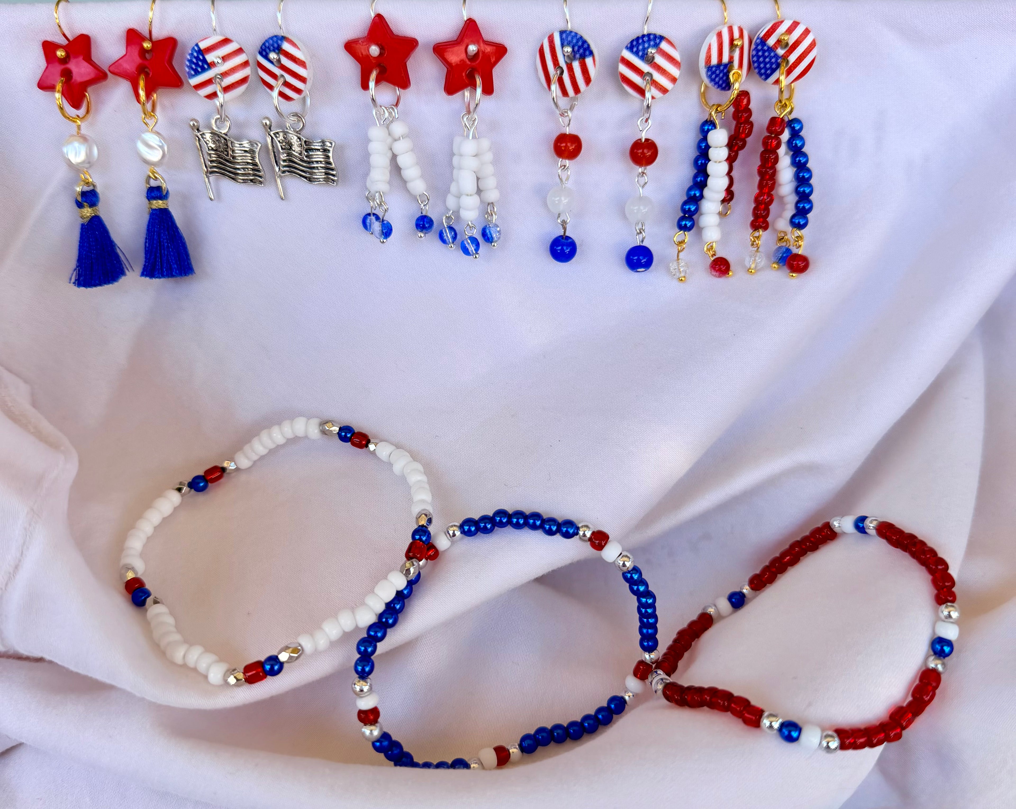 4th of July Independence Day Patriotic Red White Blue Beaded Jewelry Set by SublimeDesignsBySuzie in Ormond Beach