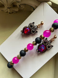 Pink Owl Rhinestone Earrings and Bracelet Set