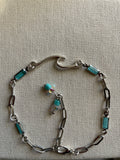 Silver Plated Paperclip Chain Bracelet or Anklet with Rectangular Gemstone Aquamarine Birthstone Bars