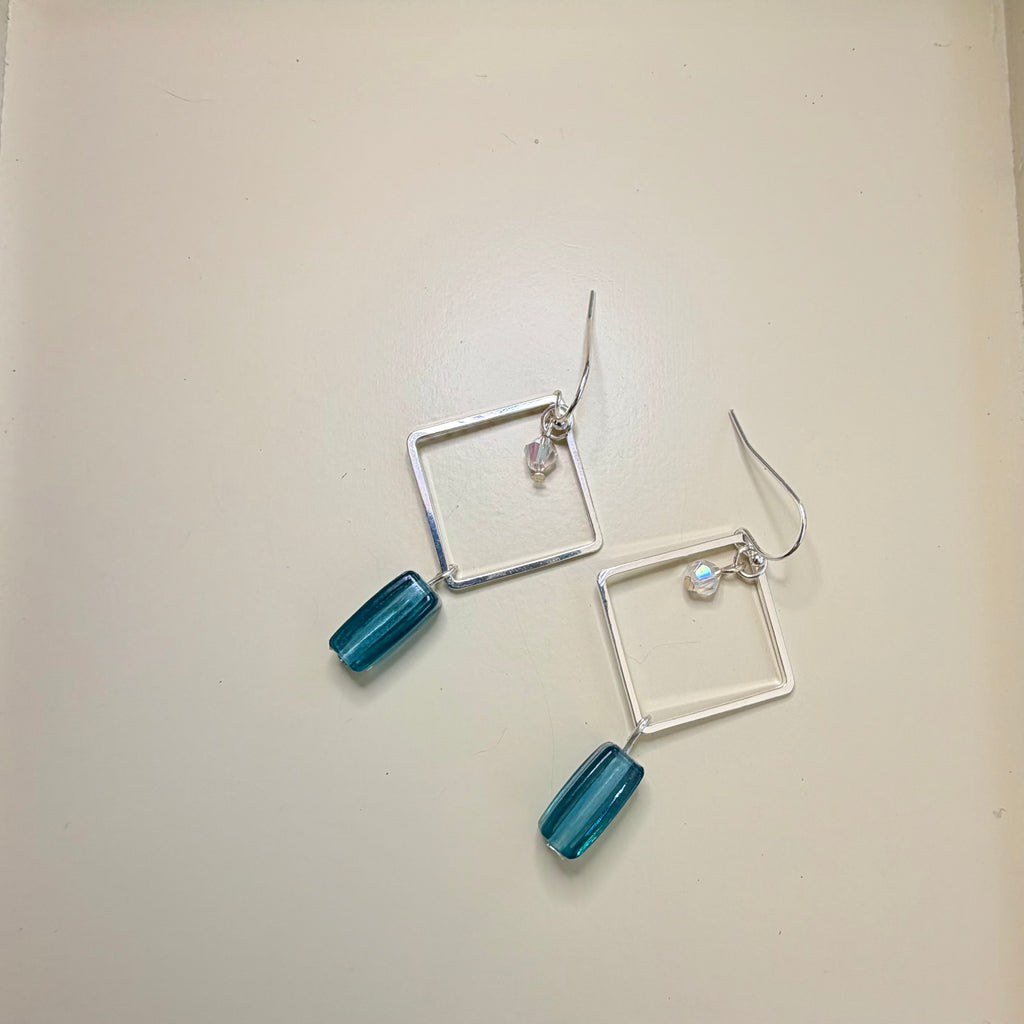 Ribbed Blue Glass Sea Crystal Jewelry Set by Suzie with Sublime Designs