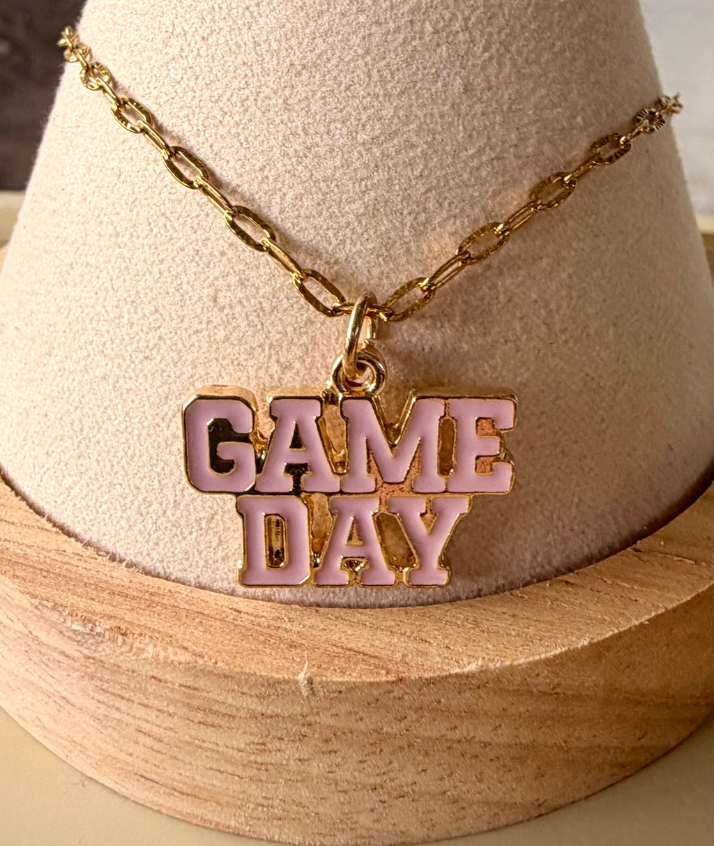 Gold Plated Game Day Pendant Necklace | Pink Paperclip Link