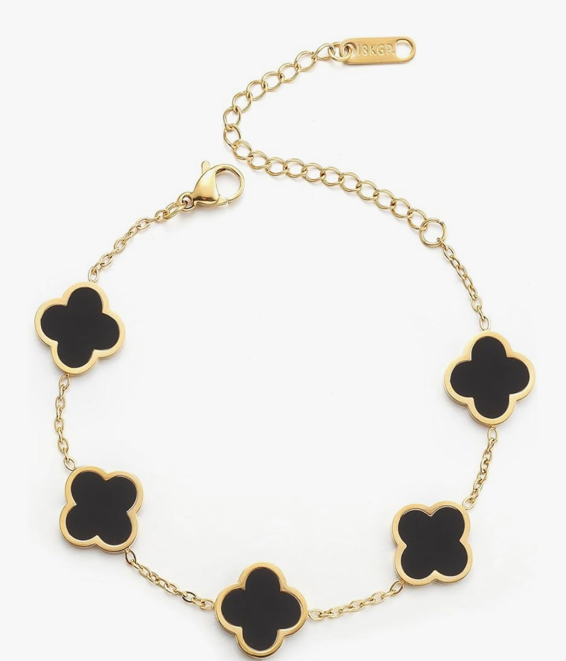 18K Gold Plated Clover Lucky Bracelet for Women White/Black/Red/Green/Teal Flower Four Leaf Link Bracelets