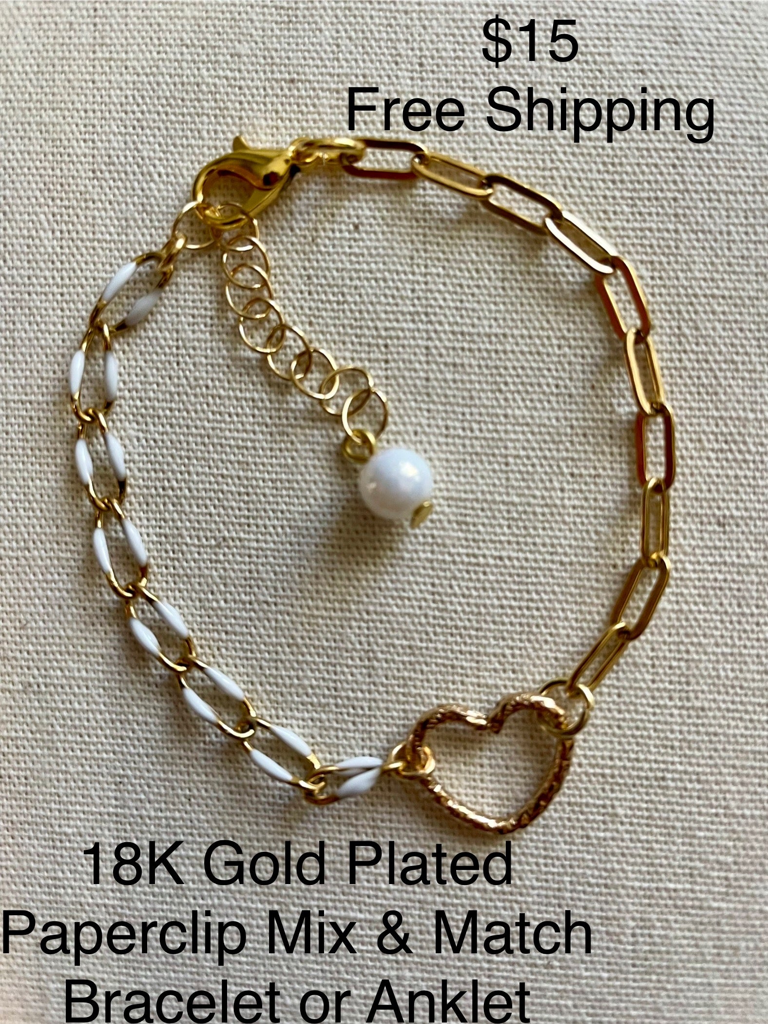 18K Gold Plated PVD Enamel & Opal Mix & Match Mixed Link Jewelry Set - Chunky Paperclip Bracelet Heart Clasp + Opal Dangle Earrings-SublimeDesignsBySuzie