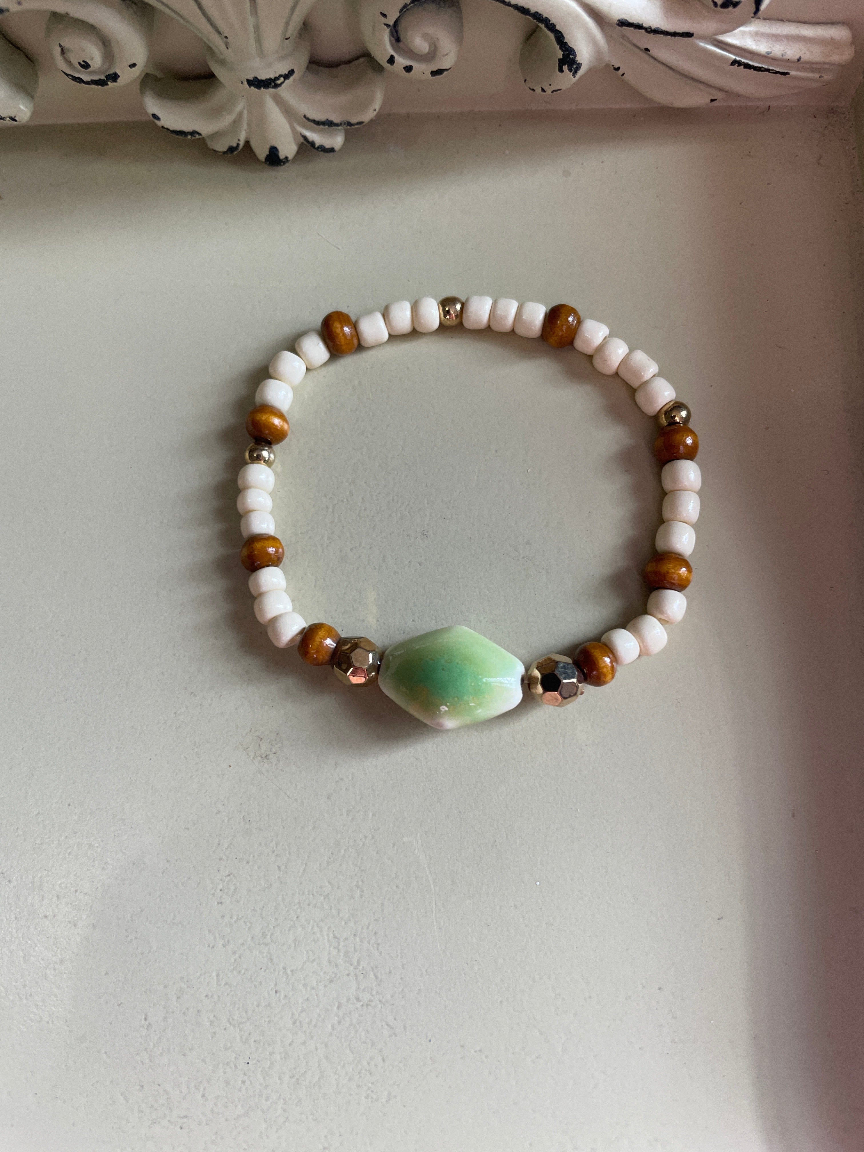 Tortoise Shell Glass Nugget w/ Glass Beads