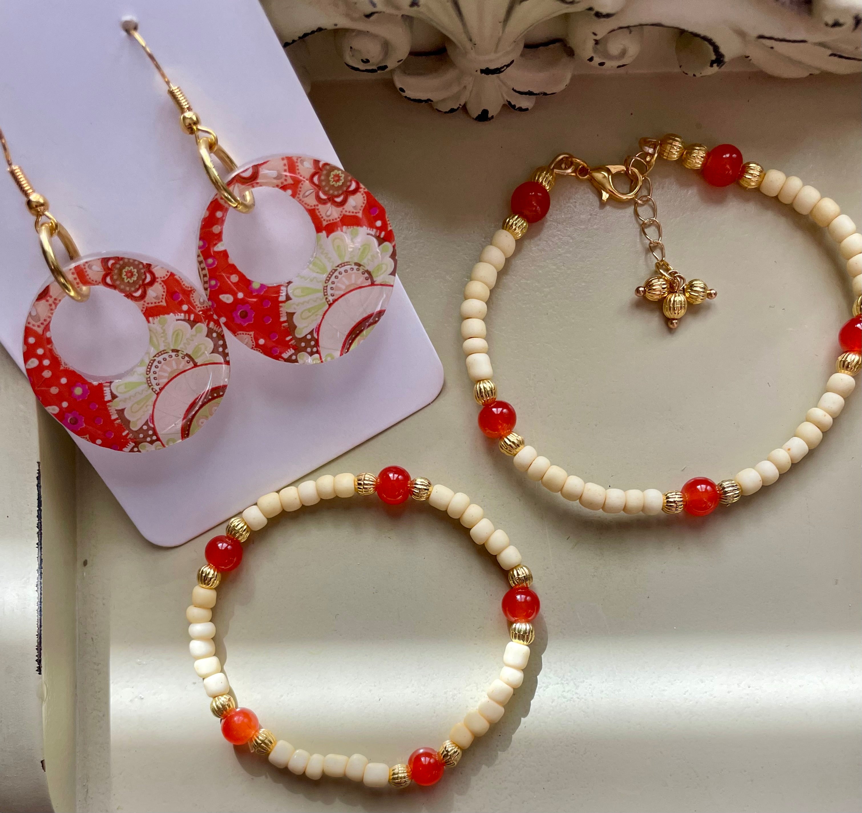 Coral Paisley Flower Dream Jewelry Set