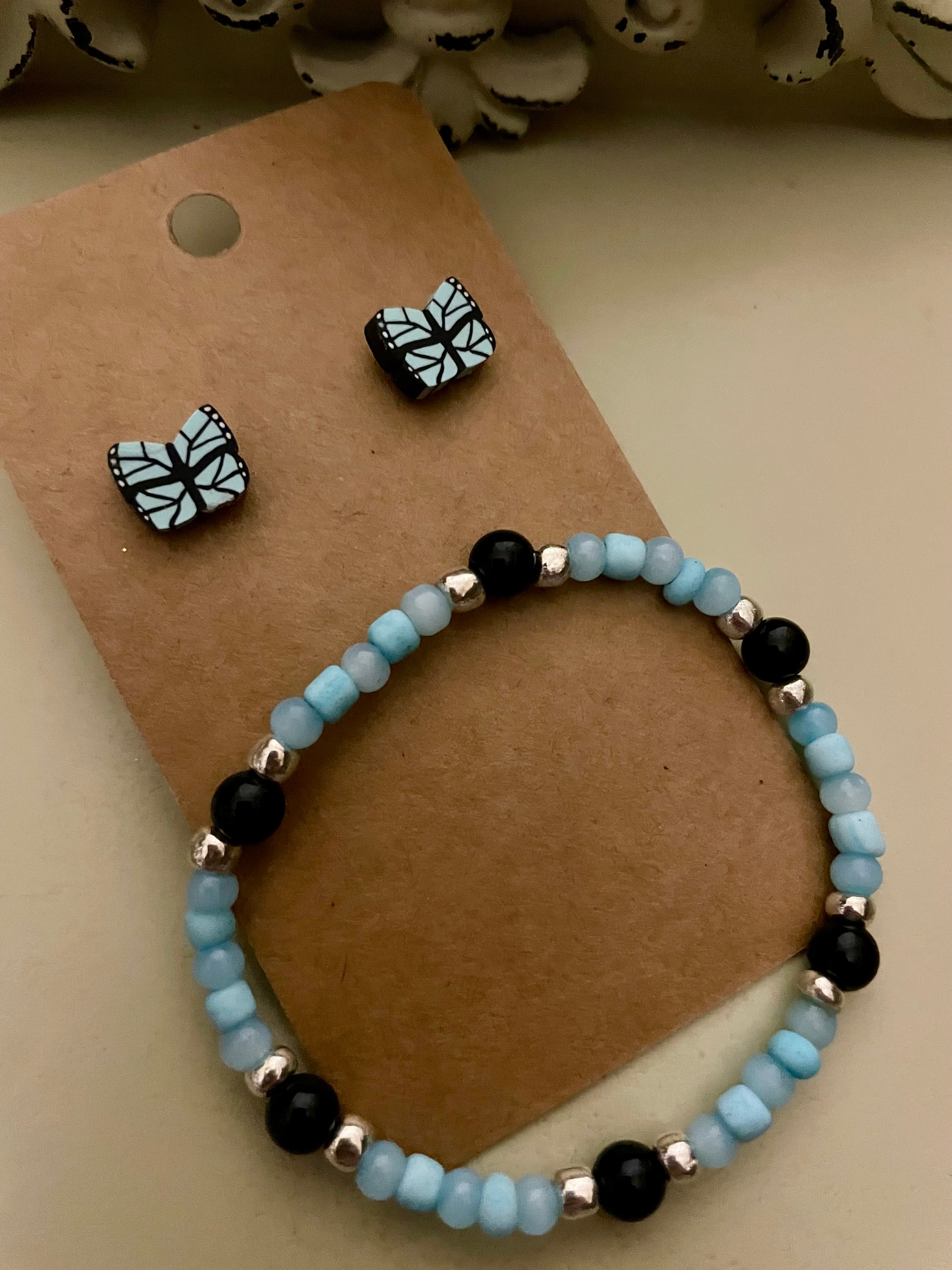 Lucky Clover- Cherry Blossom- Blue Ice Butterfly Pura Vida Stud Jewelry Sets