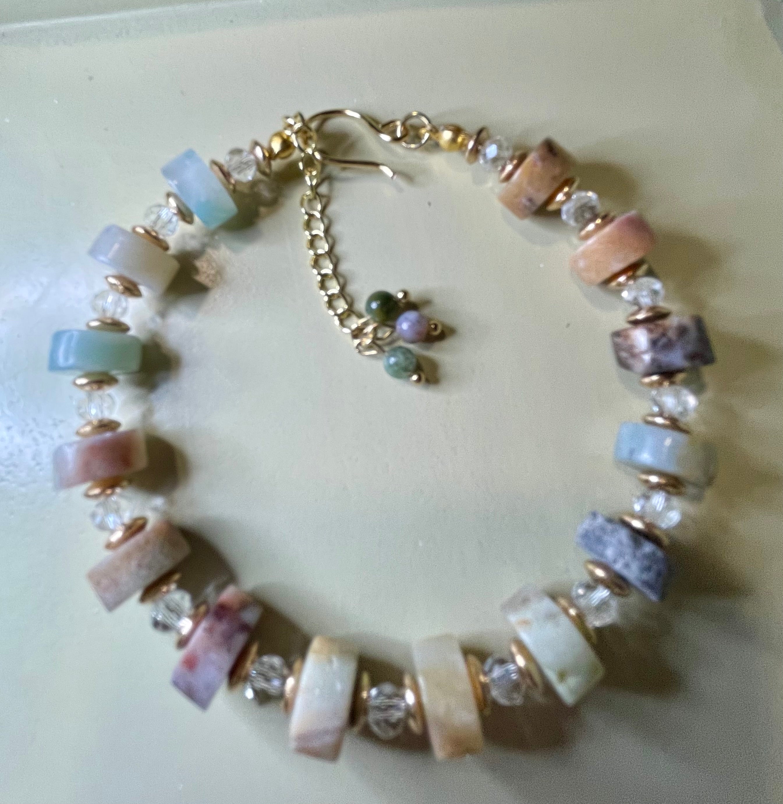 Genuine Amazonite Gemstone Anklet – Luxury Healing Crystal Ankle Bracelet 18k GP