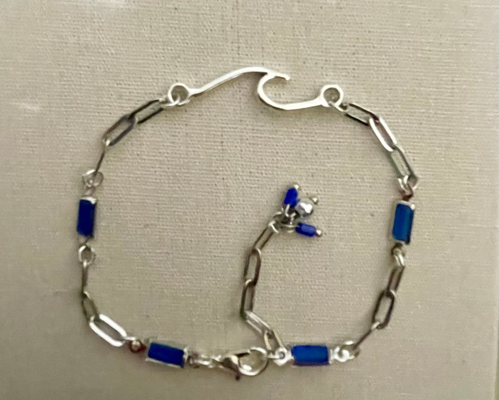 Silver Paperclip Chain Bracelet or Anklet in Cobalt, Sapphire or Lapis Blue- Adjustable & Stackable