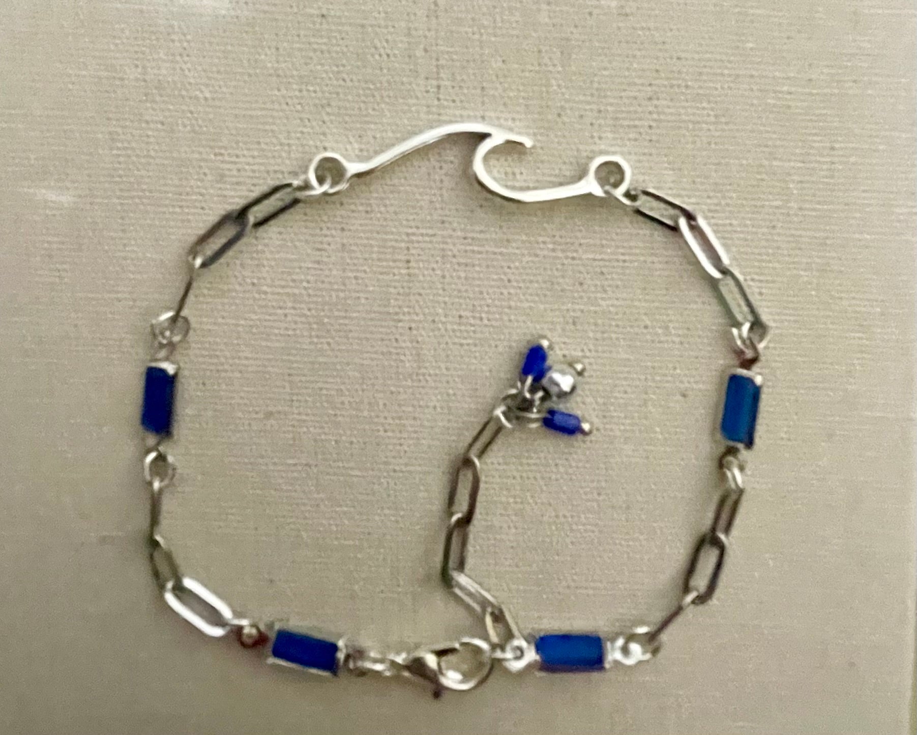 Silver Paperclip Chain Bracelet or Anklet in Cobalt, Sapphire or Lapis Blue- Adjustable & Stackable