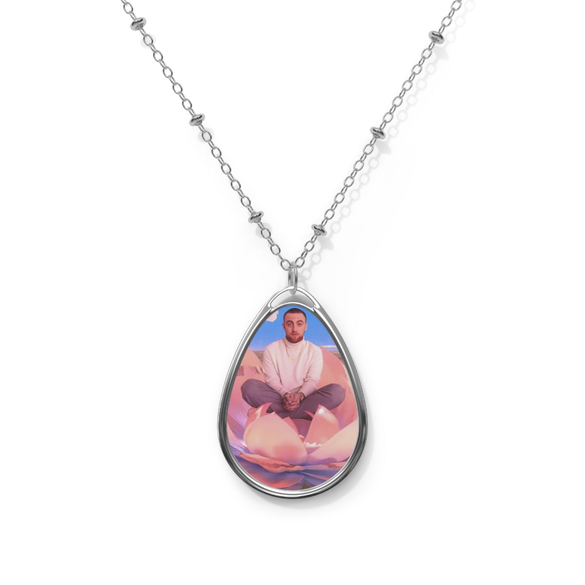 Oval Mac Miller Photo Necklace — Personalized Teardrop Pendant with Custom Image - Good News : Mac Miller