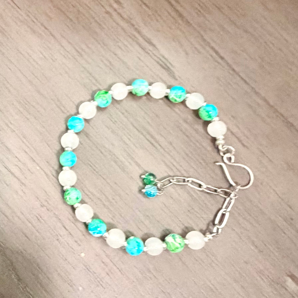 Amazonite & Moonstone Jewelry Set- Earrings & Bracelet in Silver or Gold