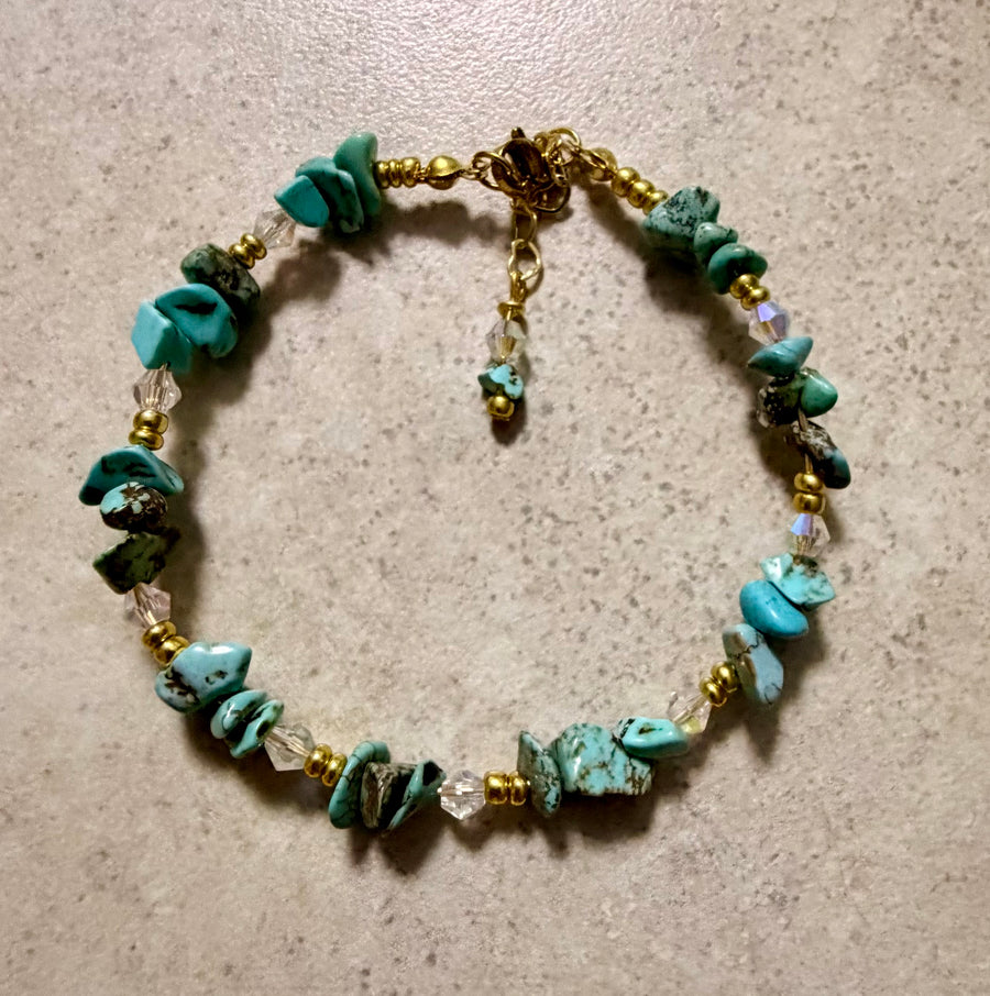 Turquoise Sagittarius Zodiac Bracelet | Gold Plated Adjustable Stainless Steel with Crystal Accents