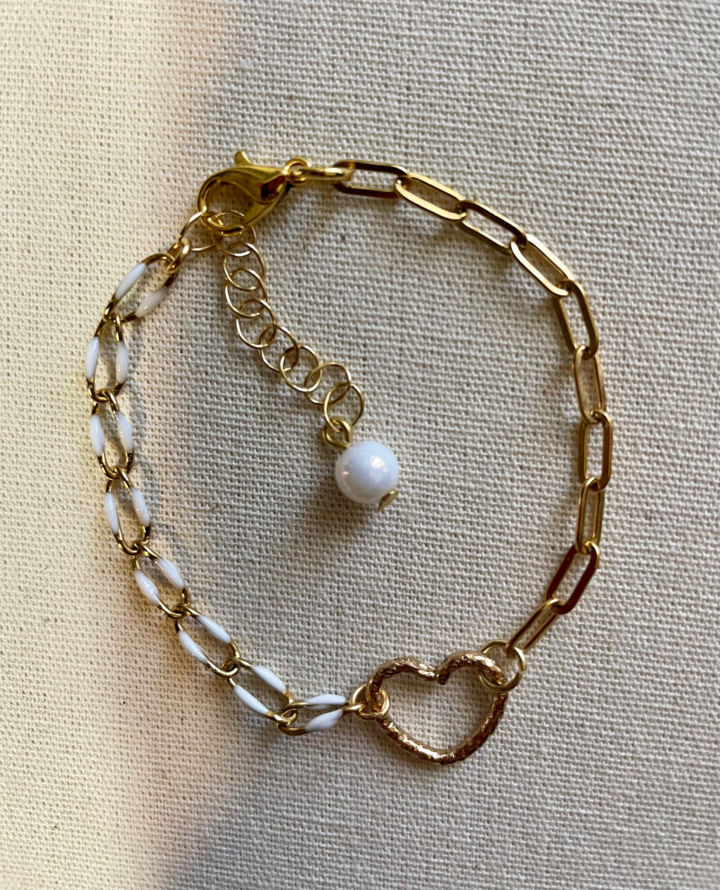 18K Gold Plated PVD Enamel & Opal Mix & Match Mixed Link Jewelry Set - Chunky Paperclip Bracelet Heart Clasp + Opal Dangle Earrings-SublimeDesignsBySuzie
