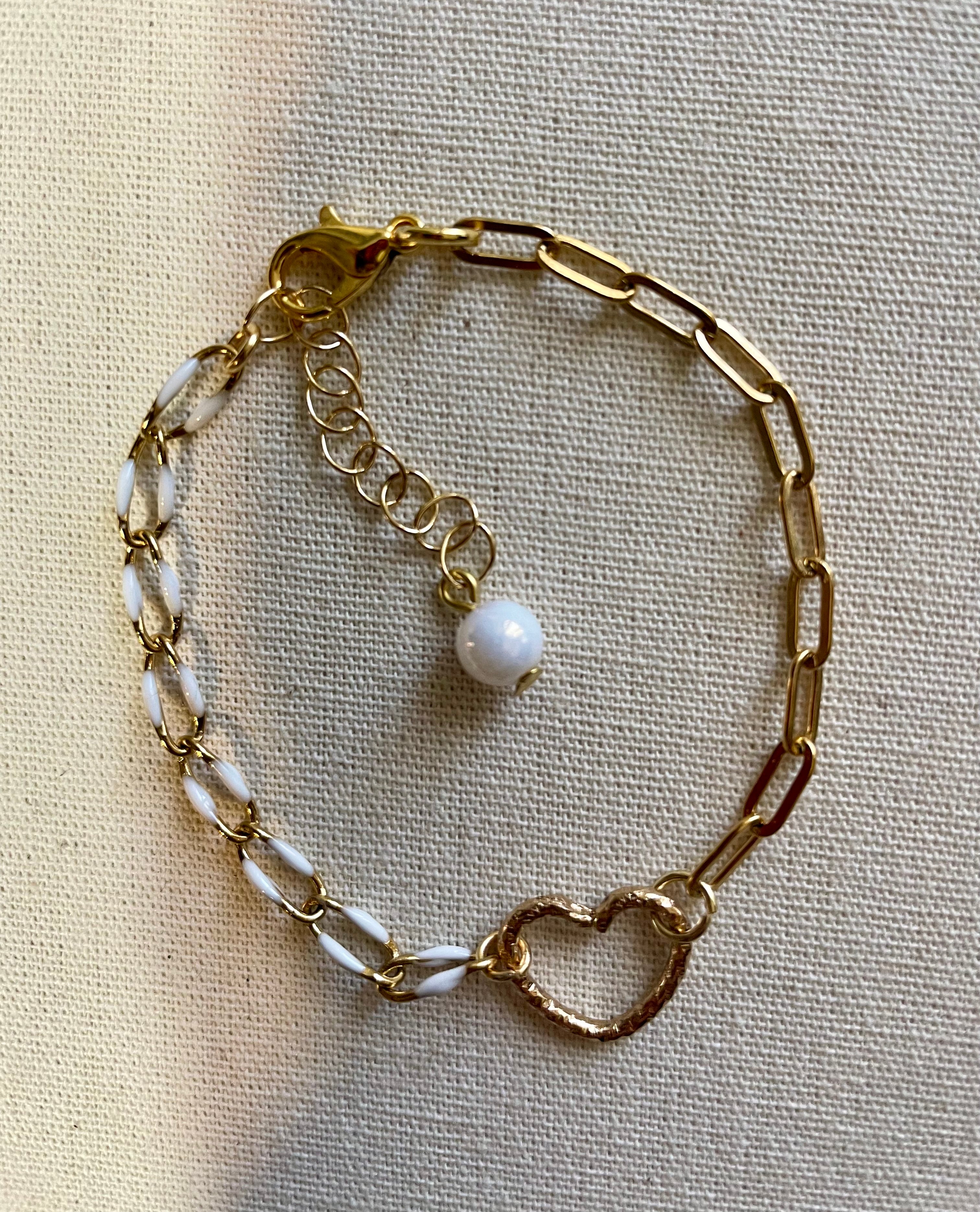 18K Gold Plated PVD Enamel & Opal Mix & Match Mixed Link Jewelry Set - Chunky Paperclip Bracelet Heart Clasp + Opal Dangle Earrings-SublimeDesignsBySuzie