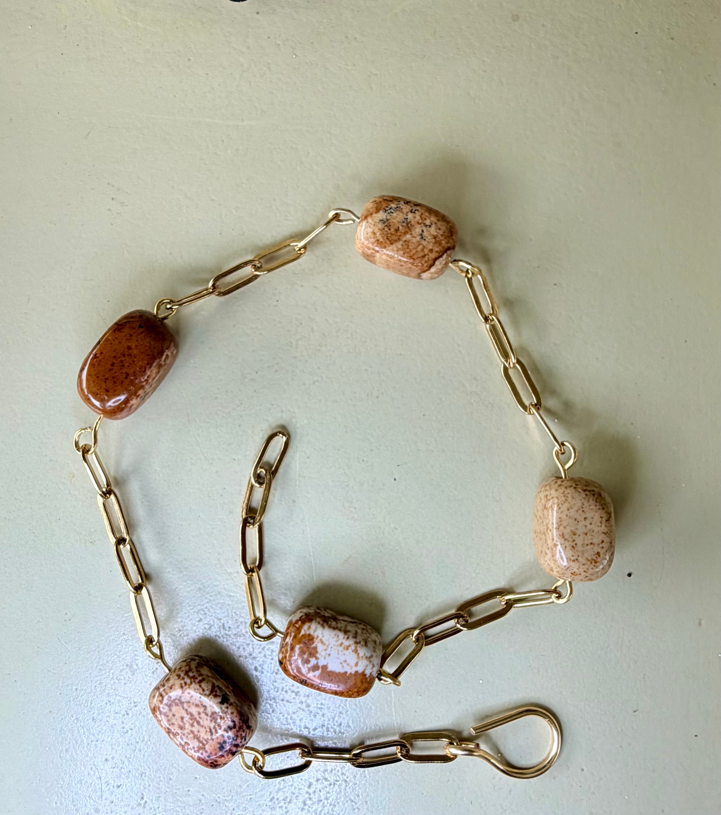Cuboid Jasper Paperclip Anklet in warm Brown tones
